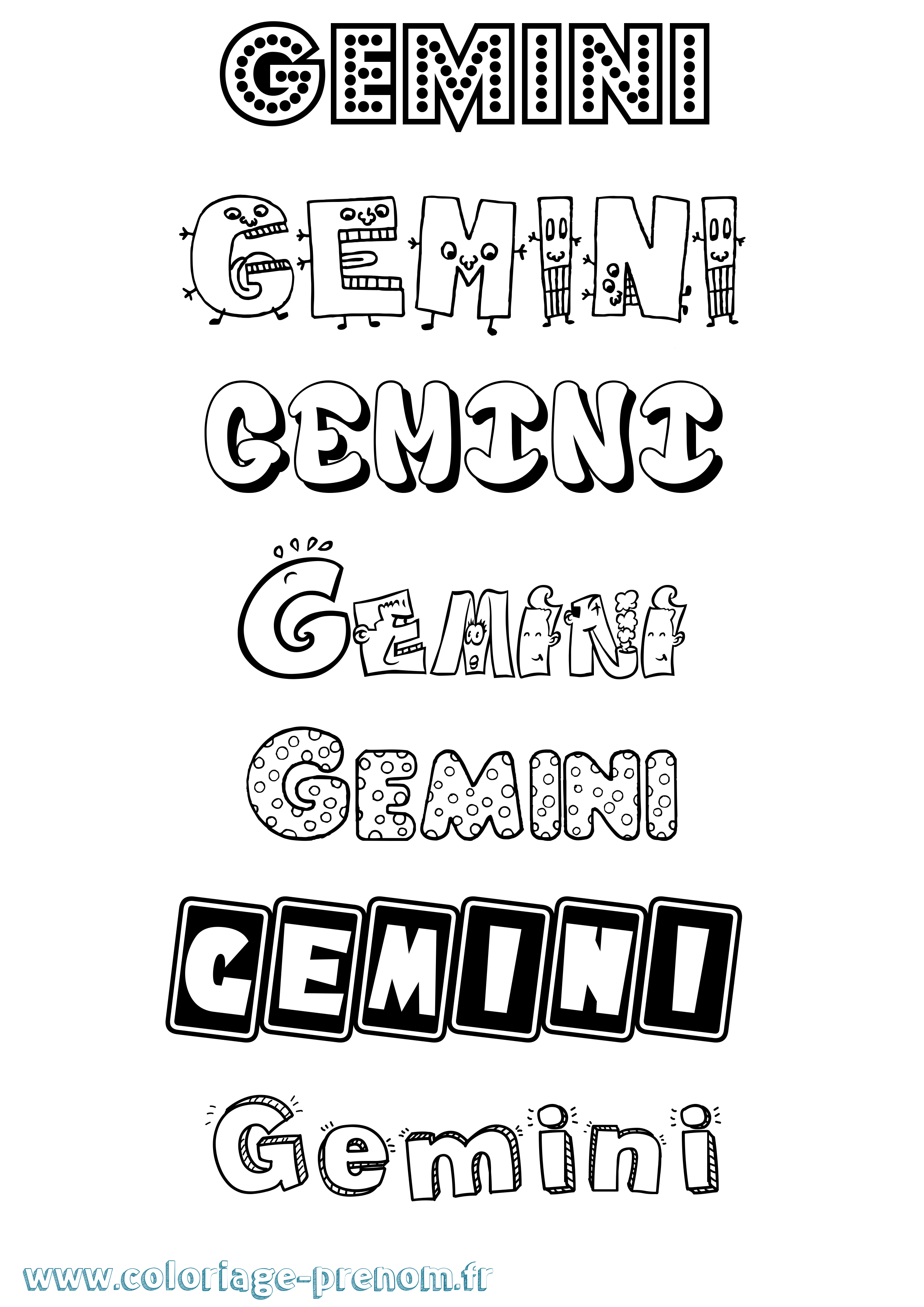 Coloriage prénom Gemini Fun