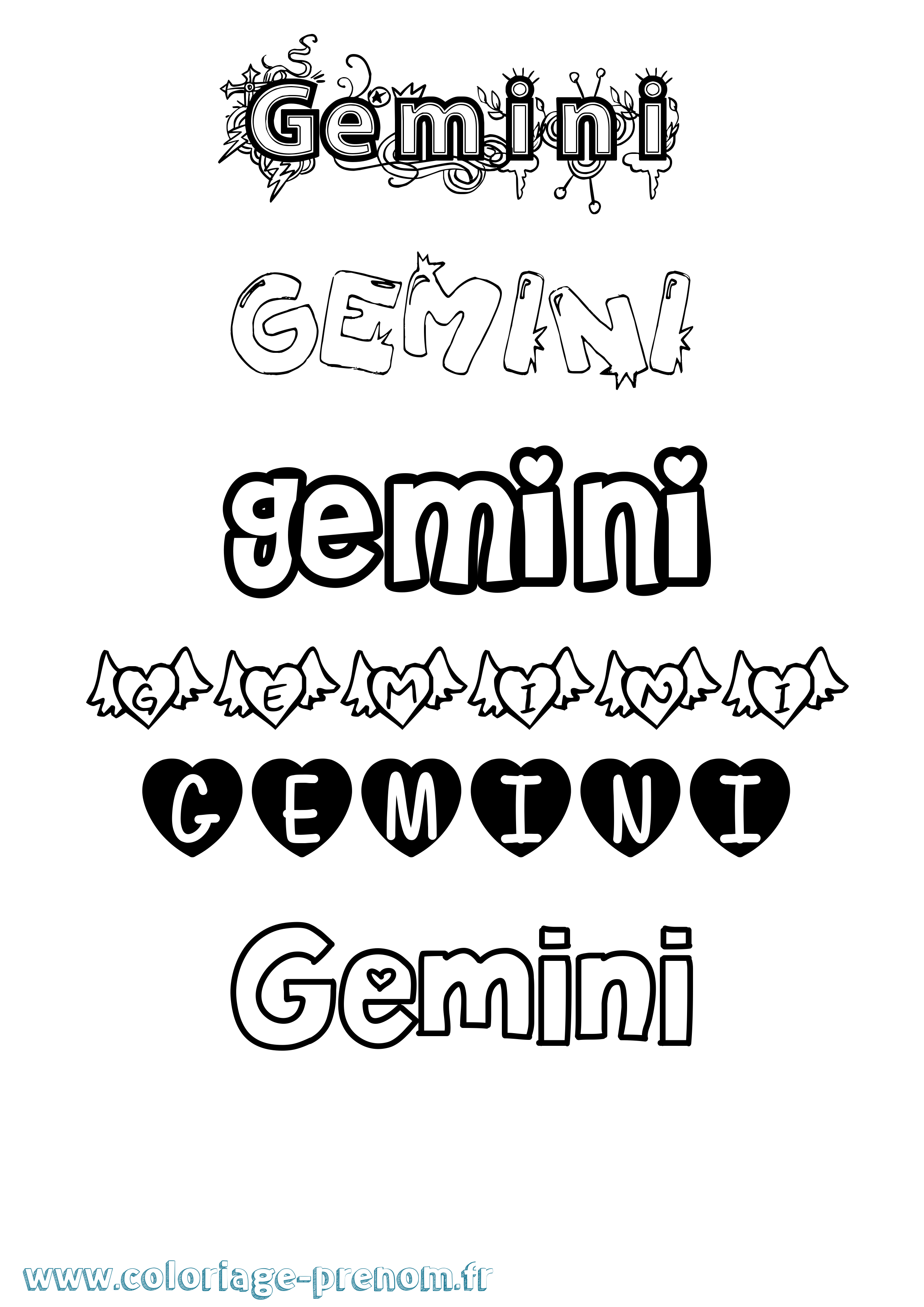 Coloriage prénom Gemini Girly