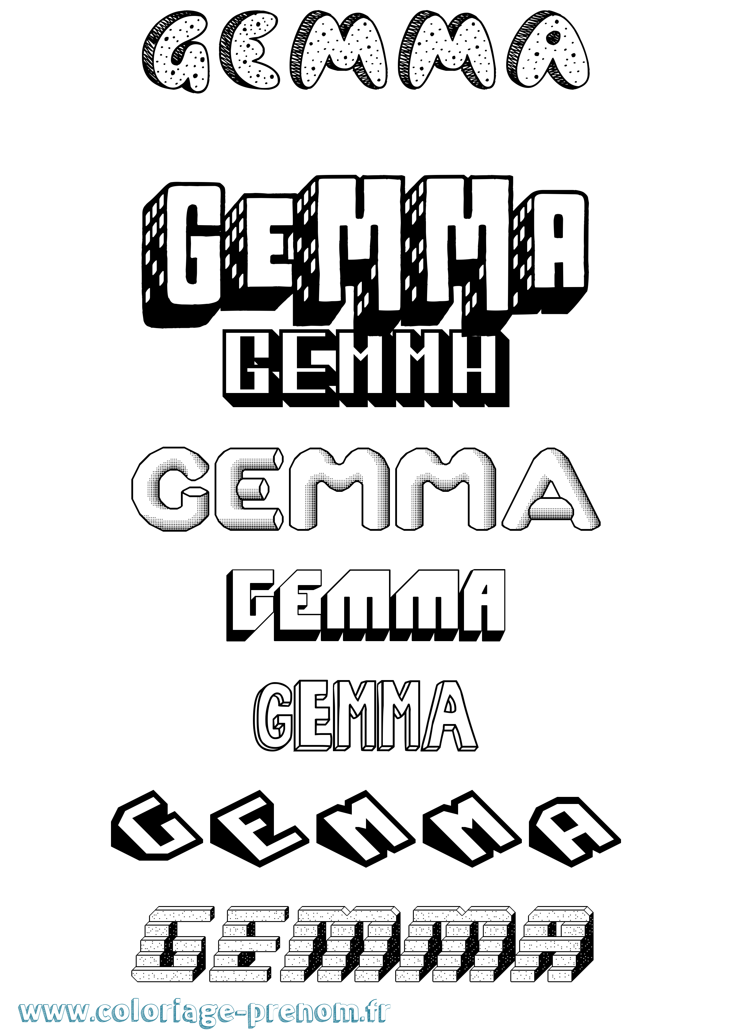 Coloriage prénom Gemma Effet 3D