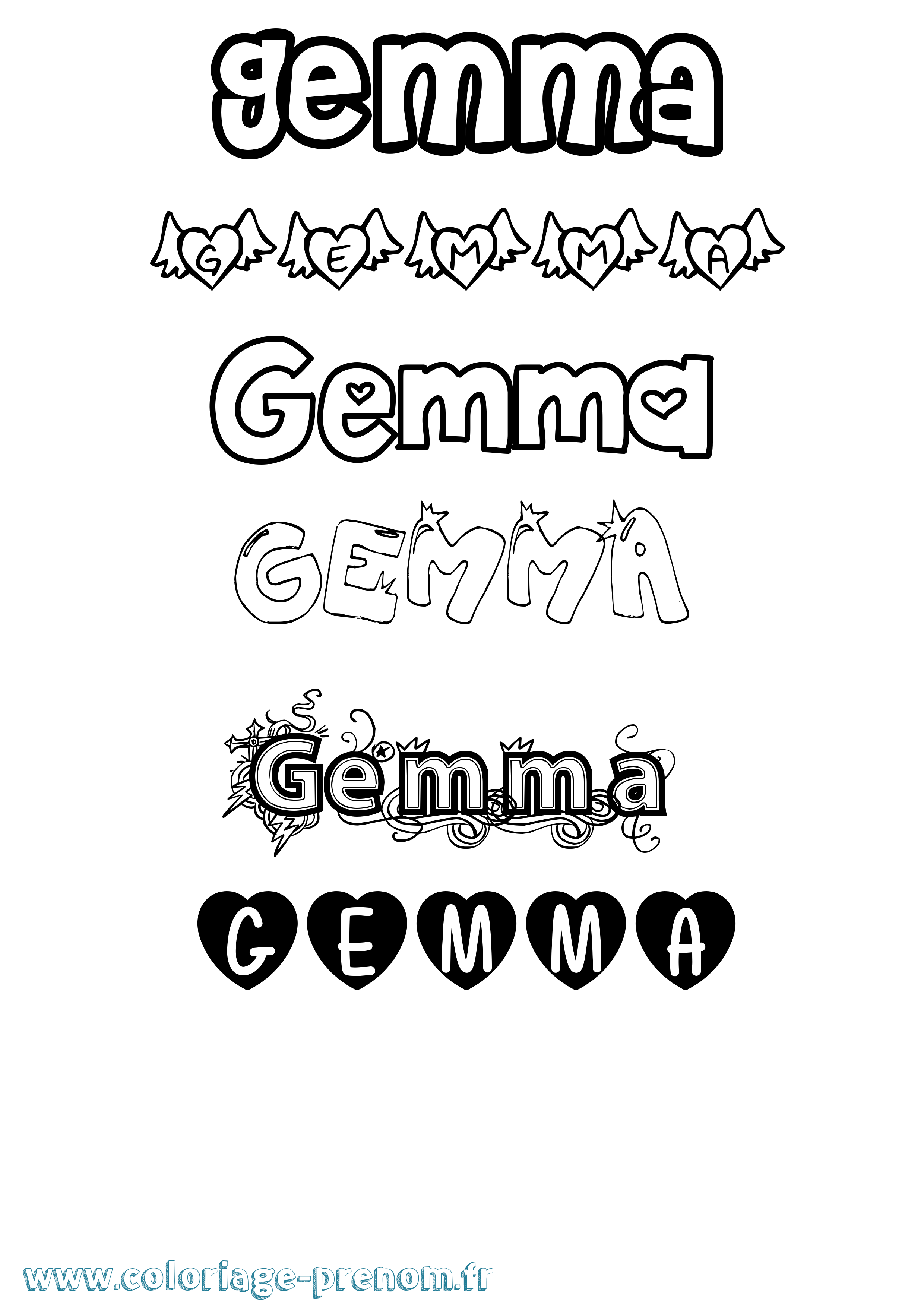 Coloriage prénom Gemma Girly