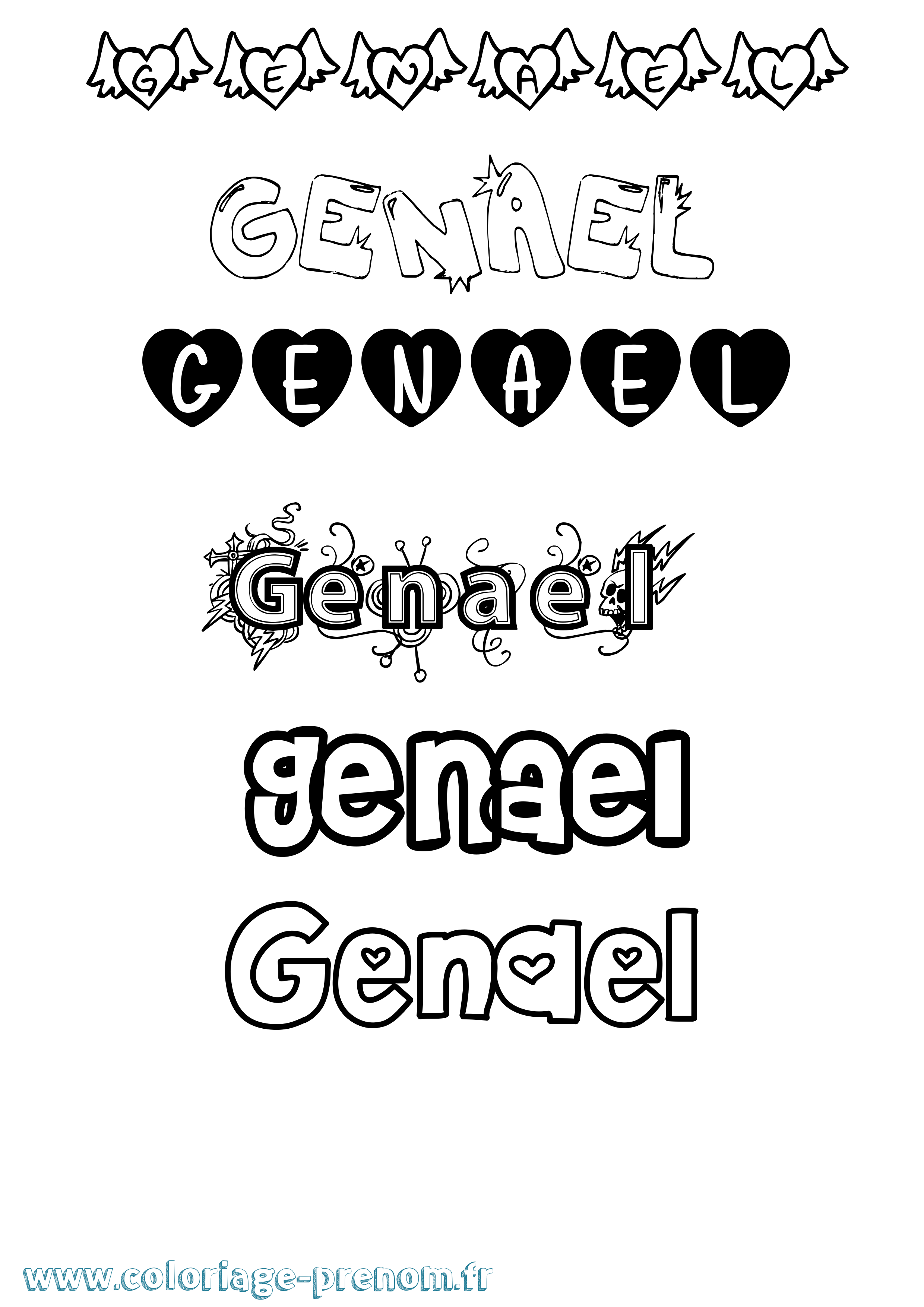 Coloriage prénom Genael Girly