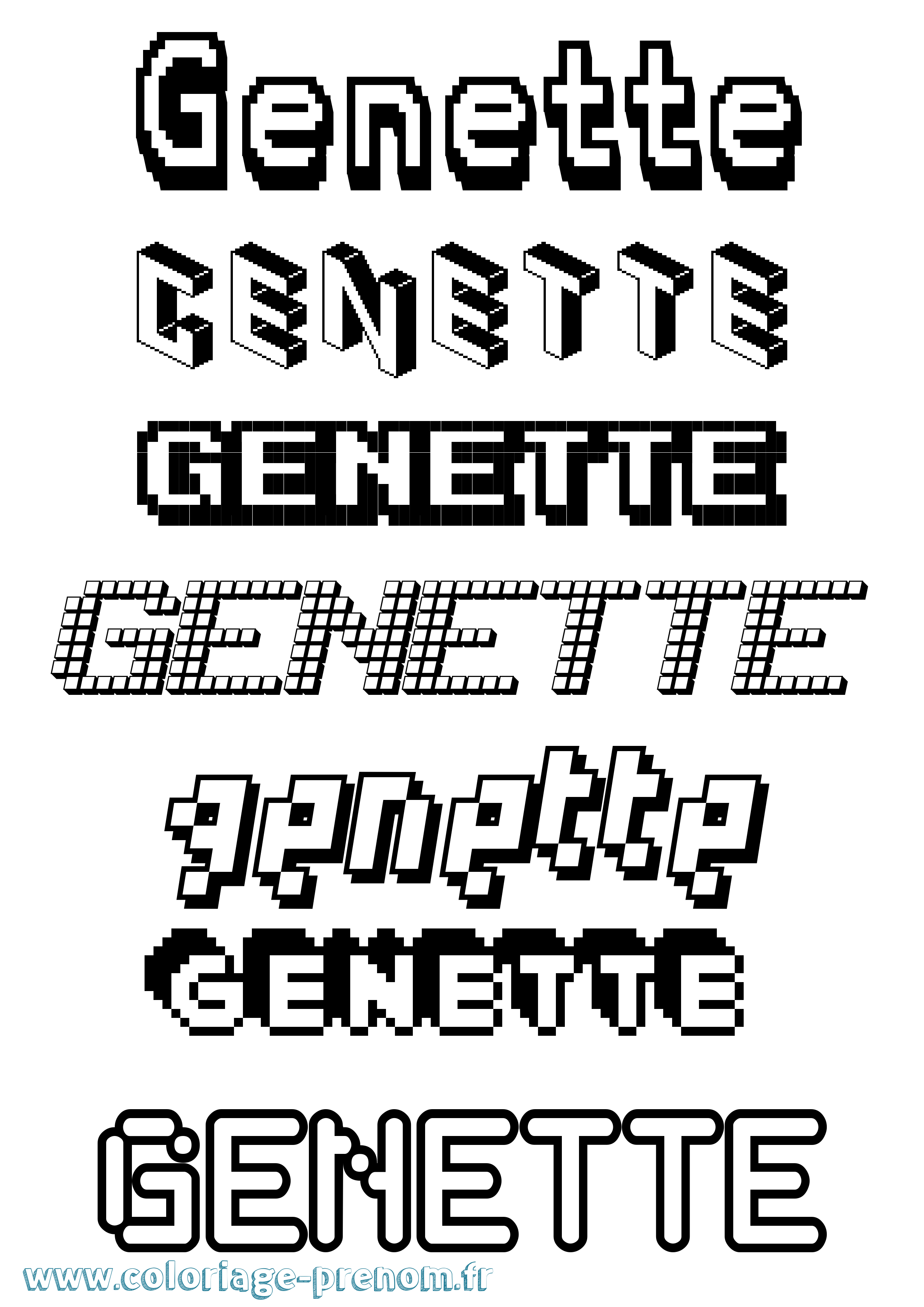 Coloriage prénom Genette Pixel