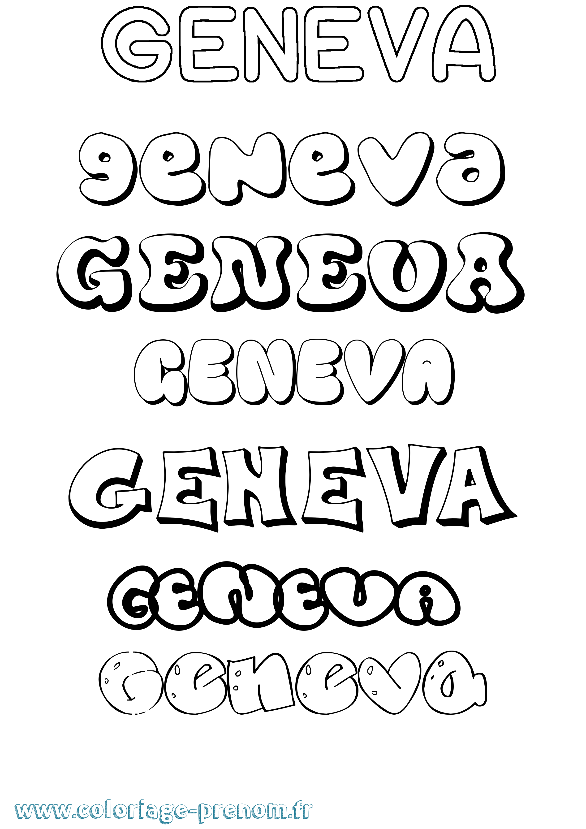 Coloriage Geneva Bubble Coloriage prénom Geneva Bubble
