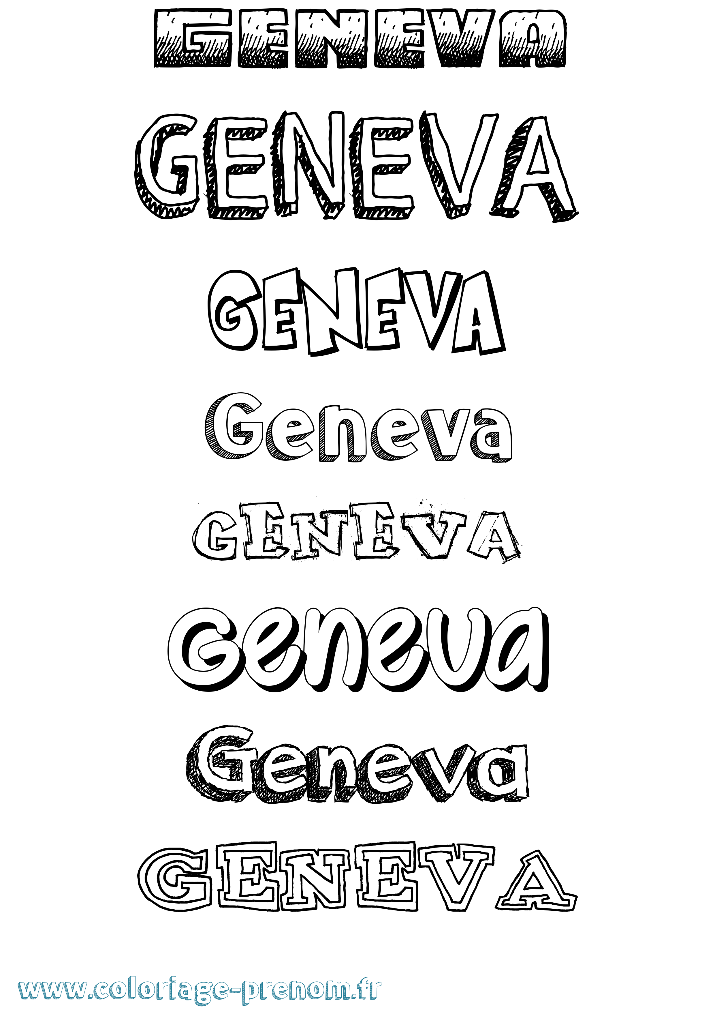 Coloriage Geneva Dessiné Coloriage prénom Geneva Dessiné