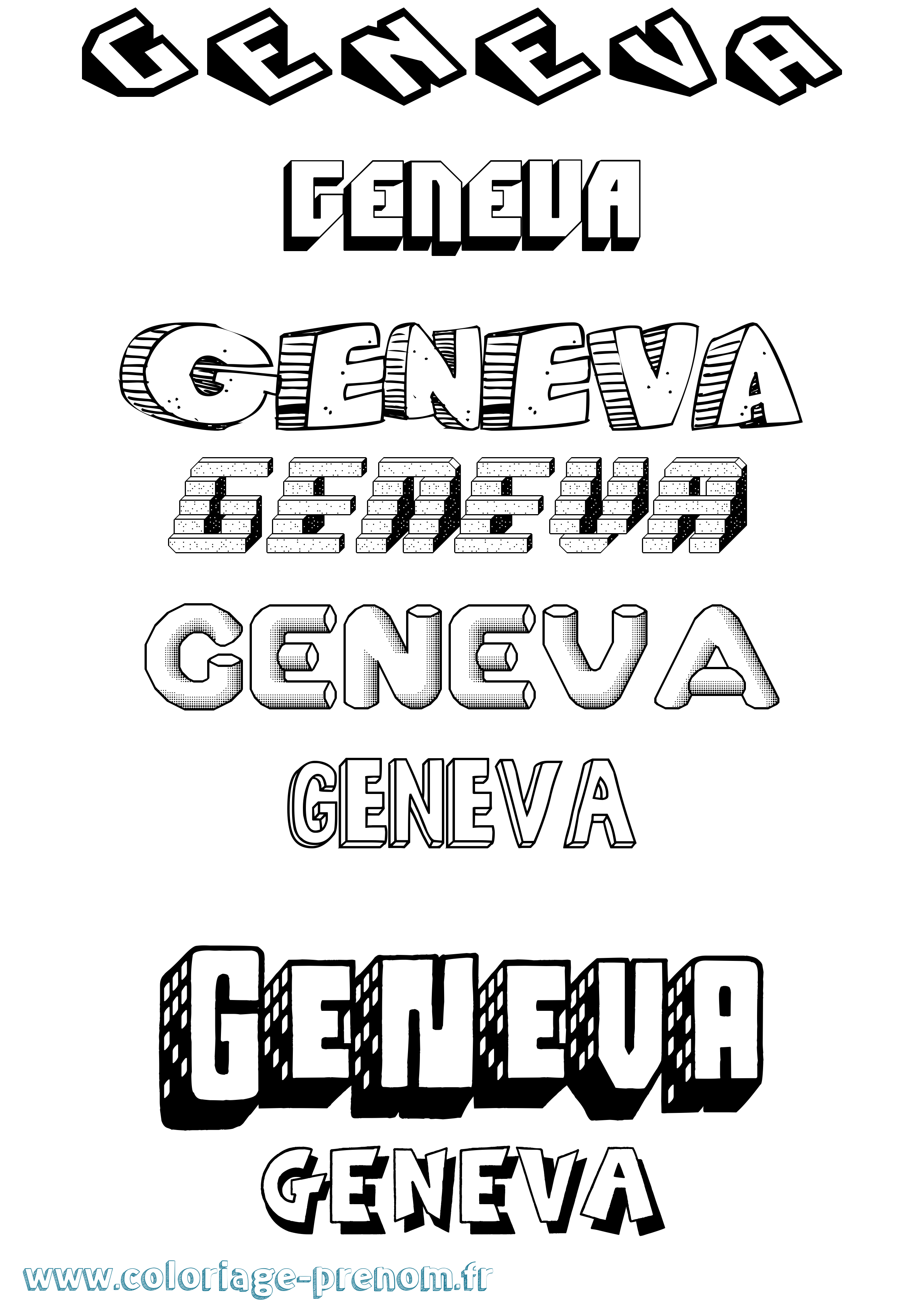 Coloriage Geneva Effet 3D Coloriage prénom Geneva Effet 3D