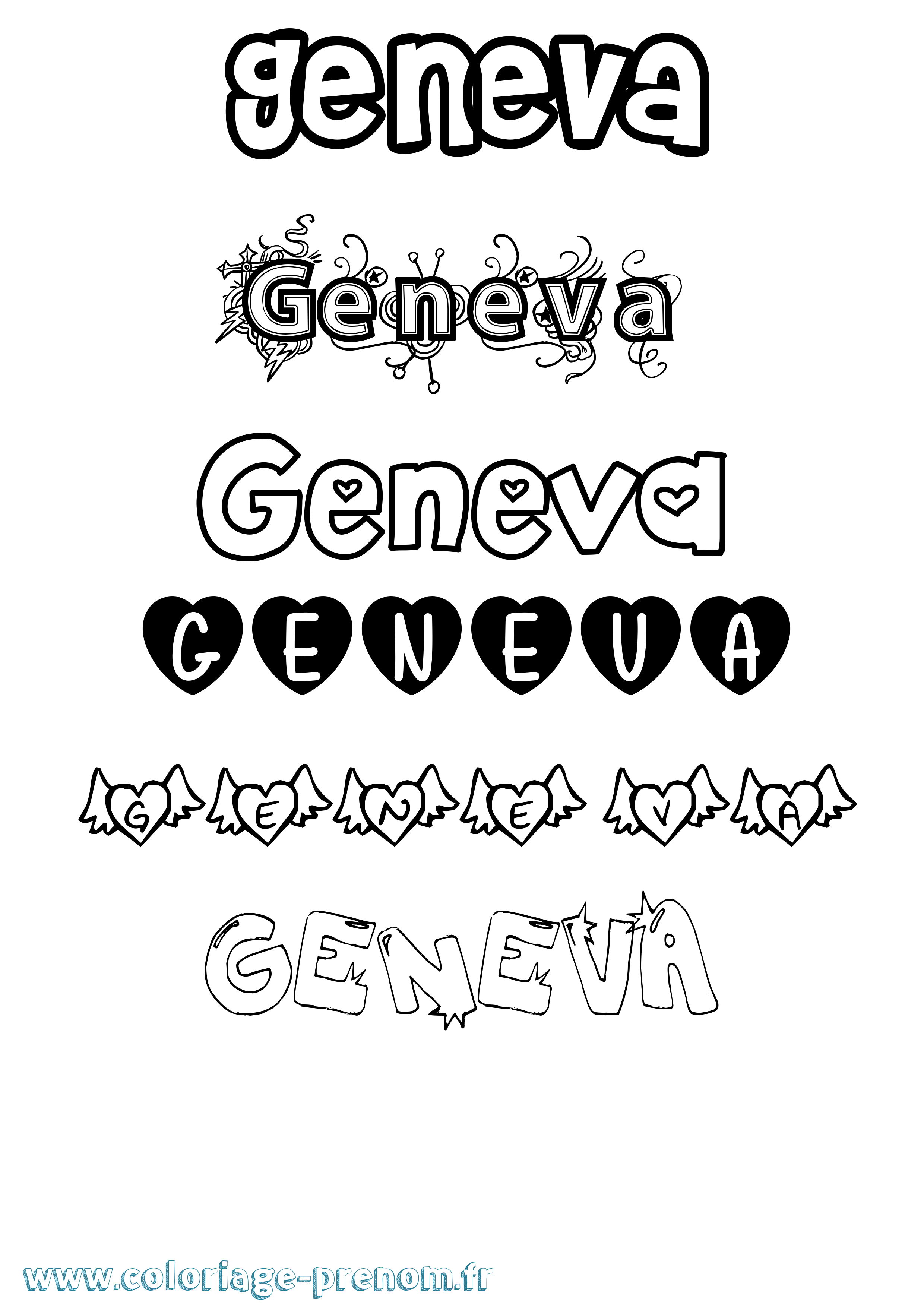 Coloriage Geneva Girly Coloriage prénom Geneva Girly