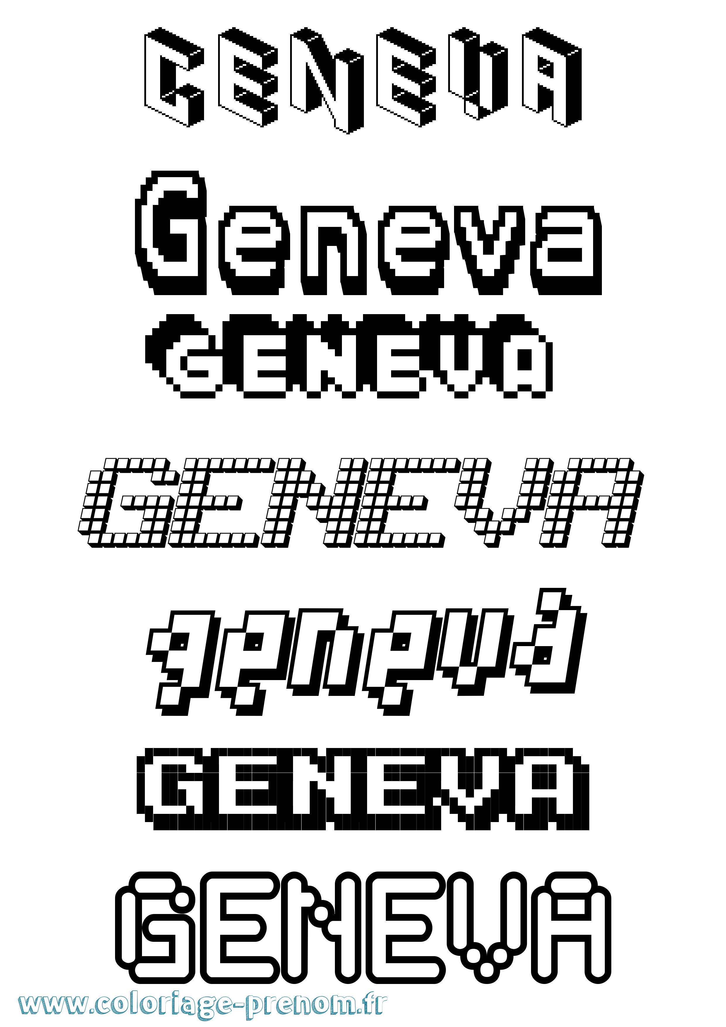 Coloriage Geneva Pixel Coloriage prénom Geneva Pixel