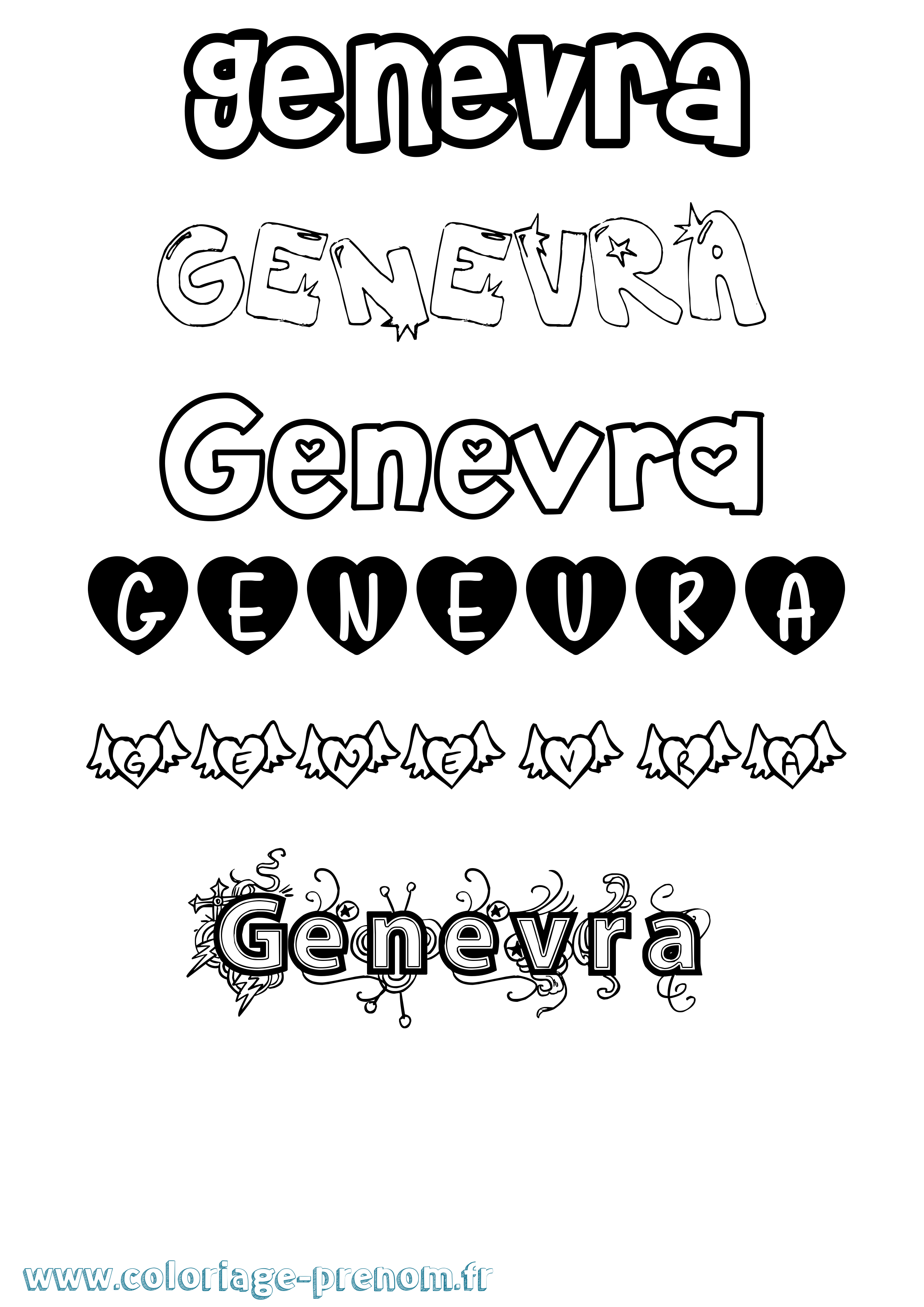 Coloriage prénom Genevra Girly