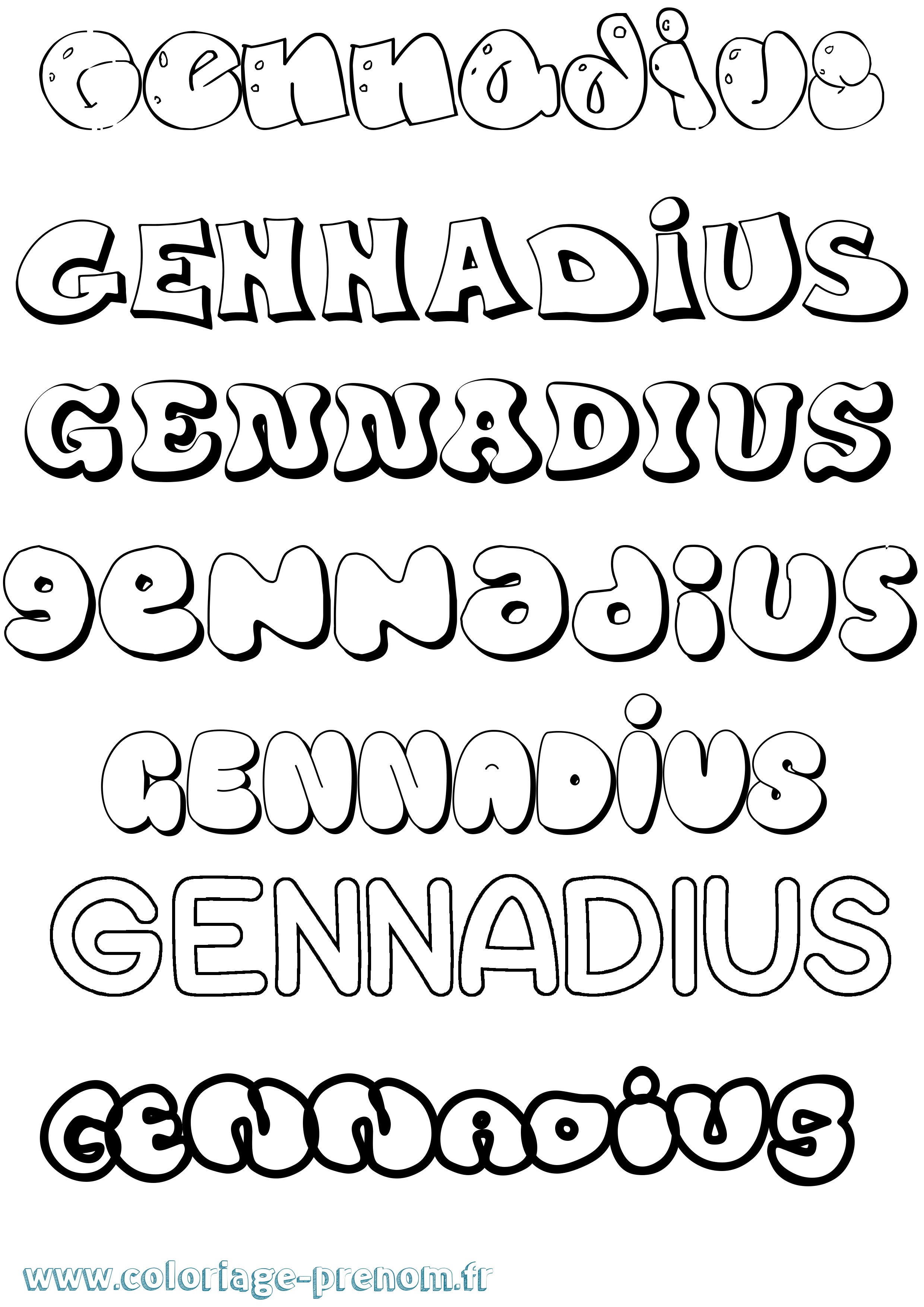 Coloriage prénom Gennadius Bubble