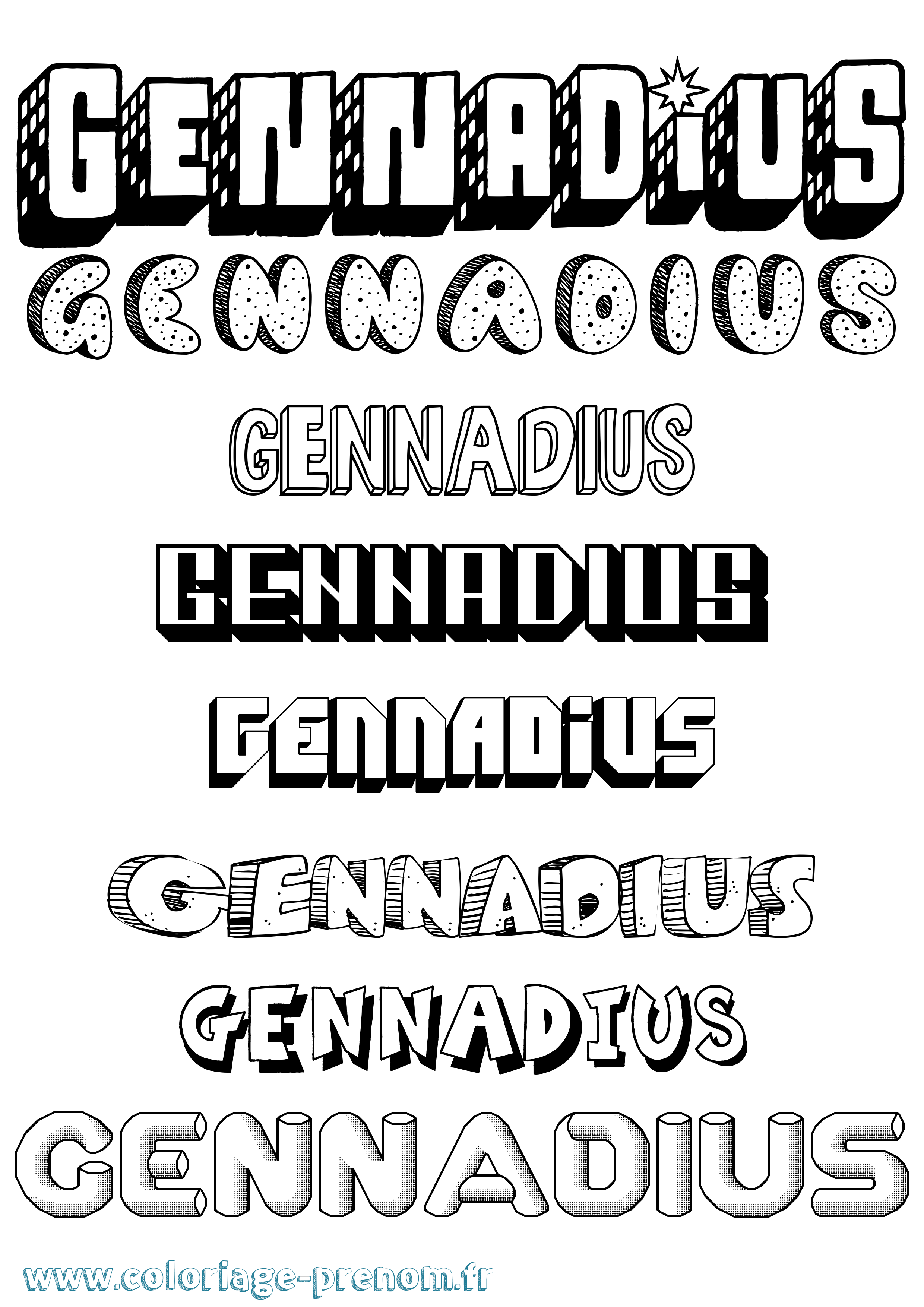 Coloriage prénom Gennadius Effet 3D