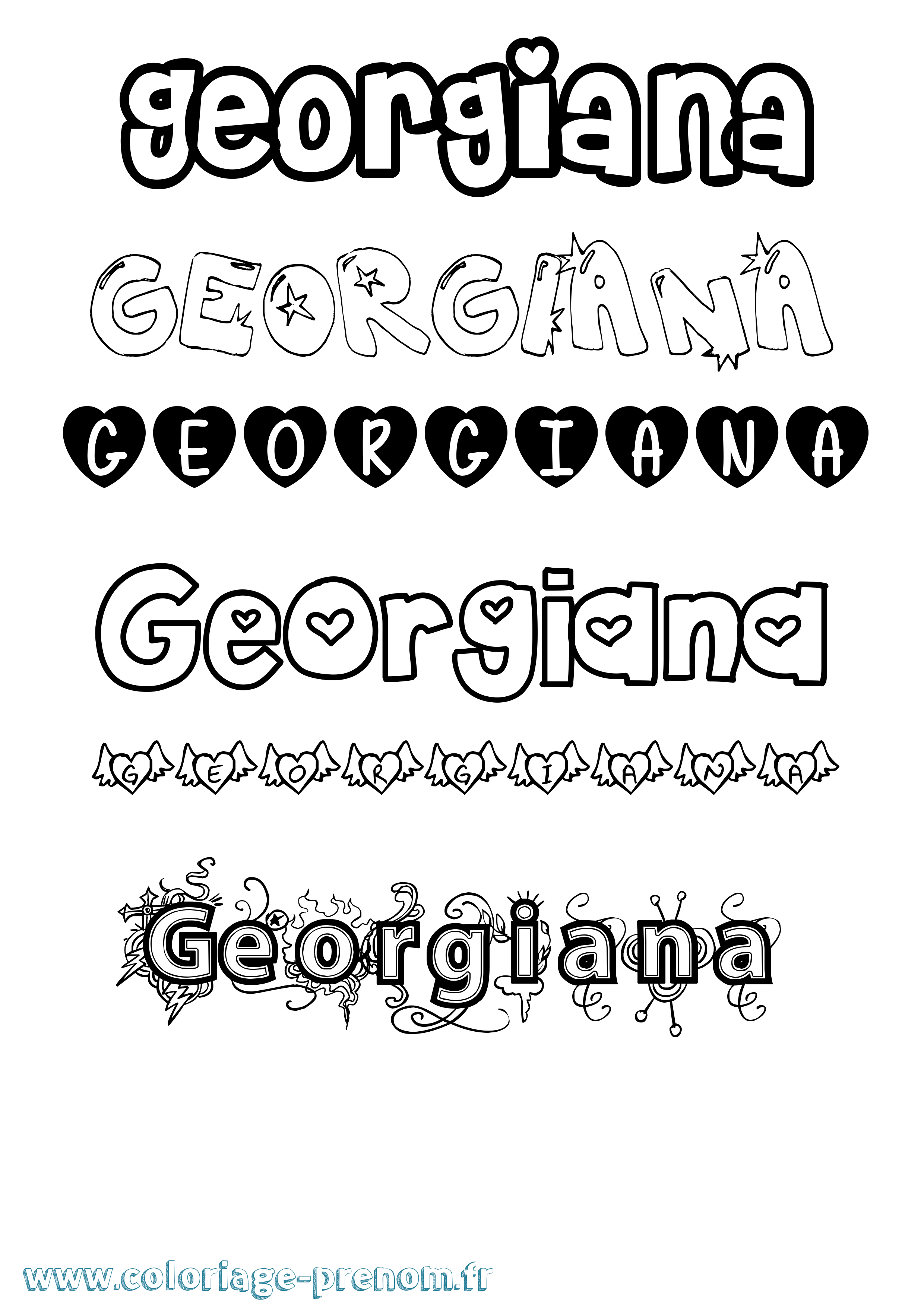 Coloriage prénom Georgiana Girly