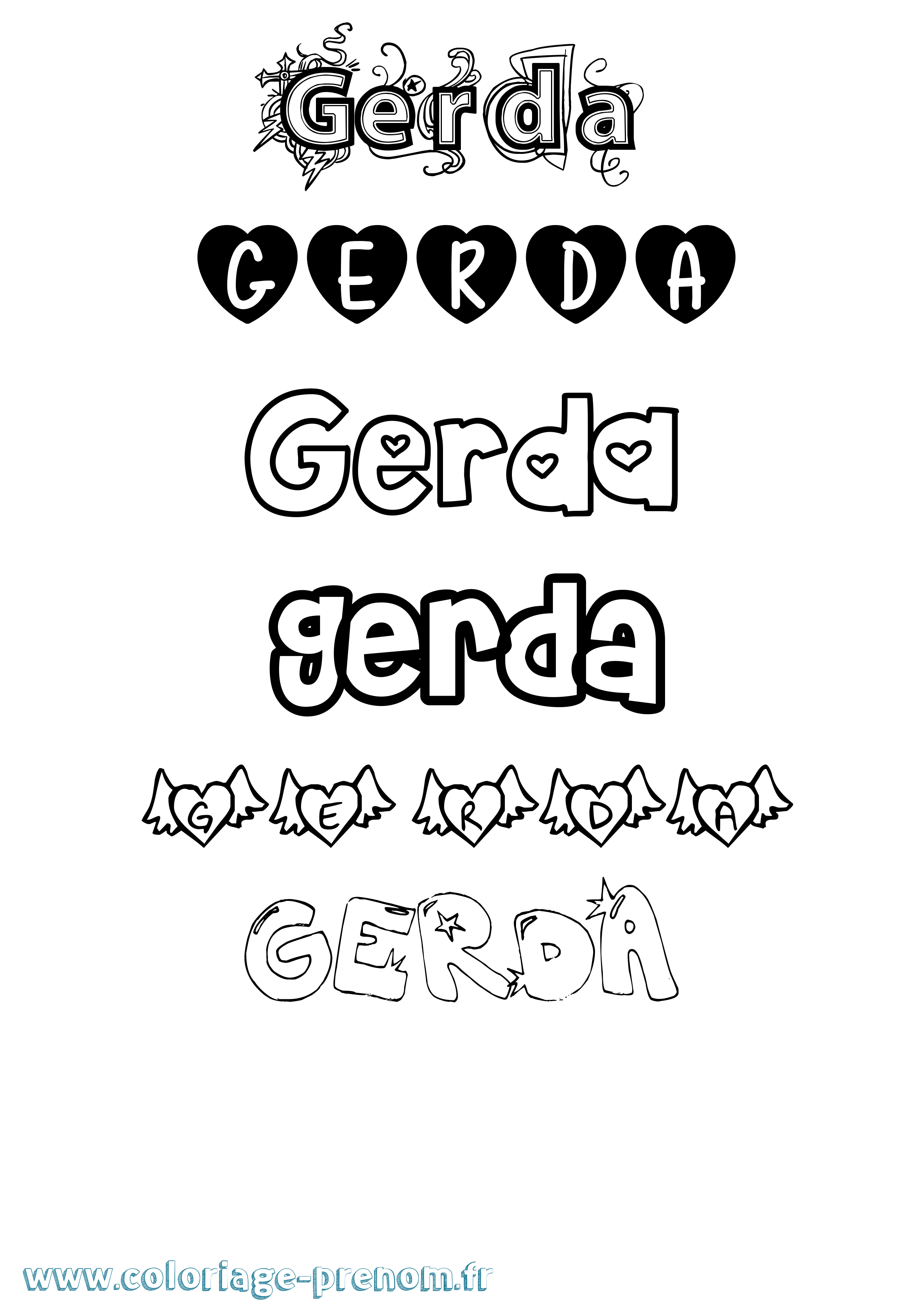 Coloriage prénom Gerda Girly