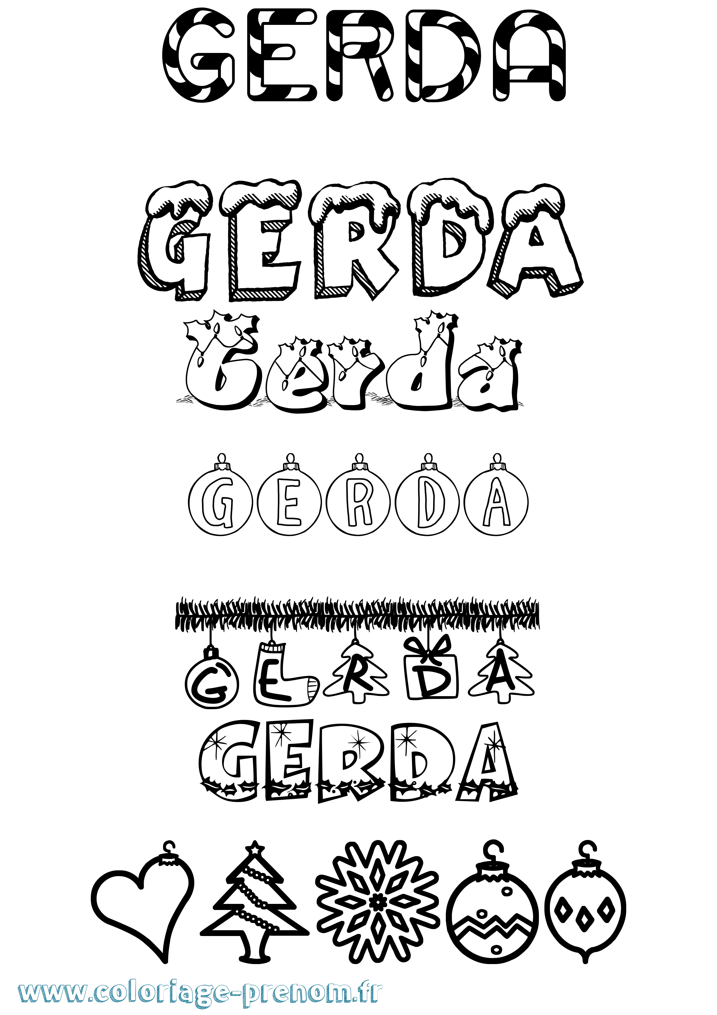 Coloriage prénom Gerda Noël