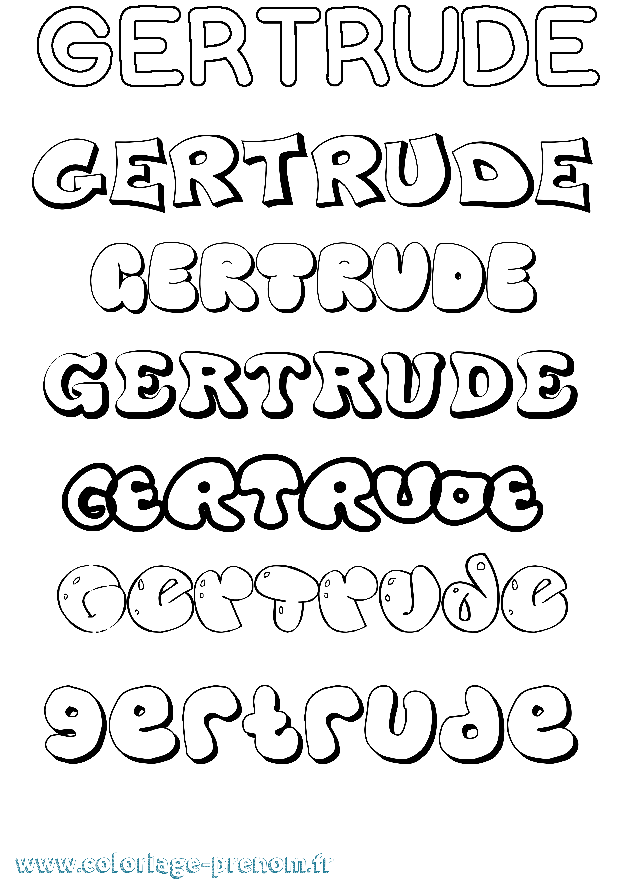 Coloriage prénom Gertrude Bubble