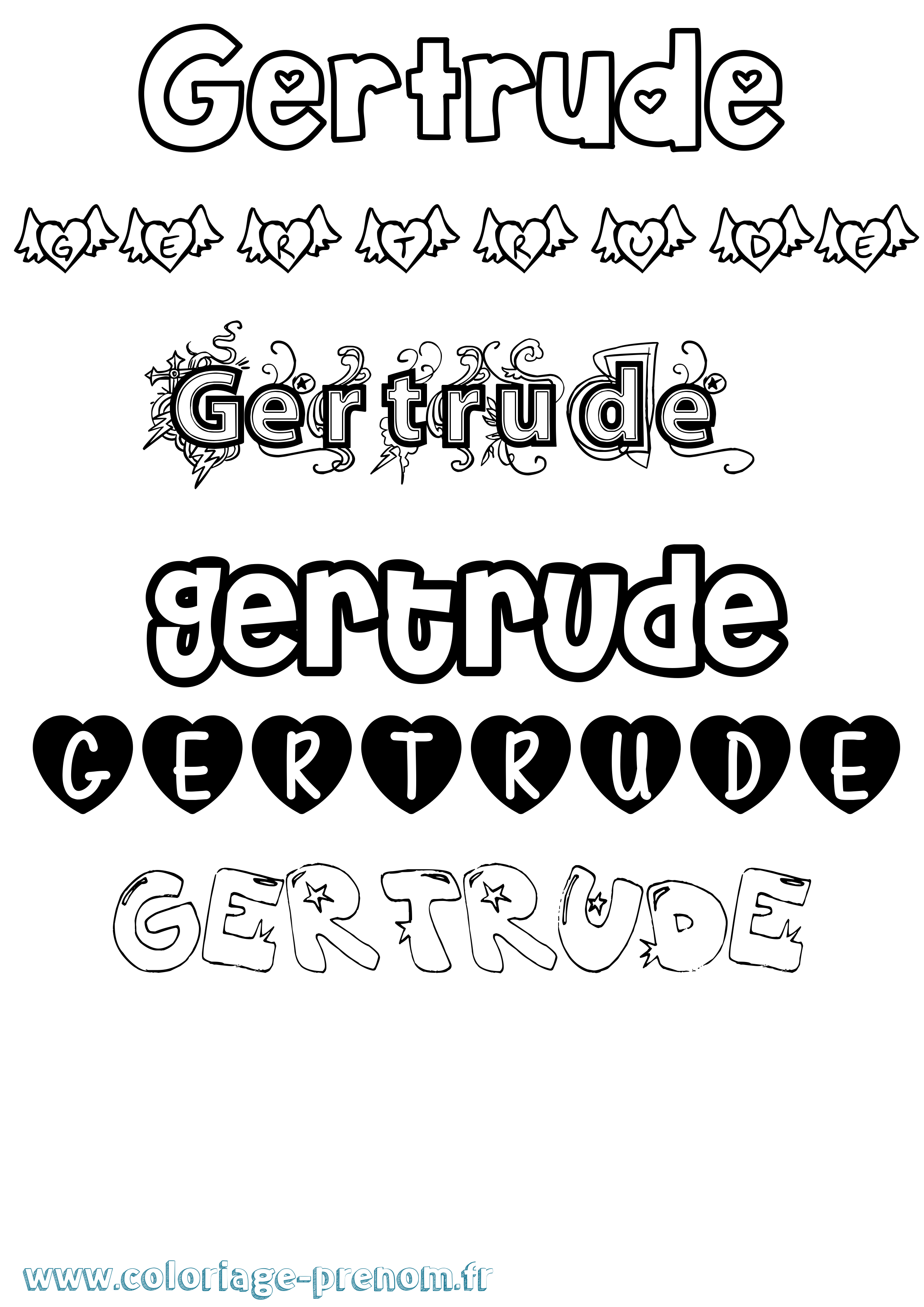 Coloriage prénom Gertrude Girly