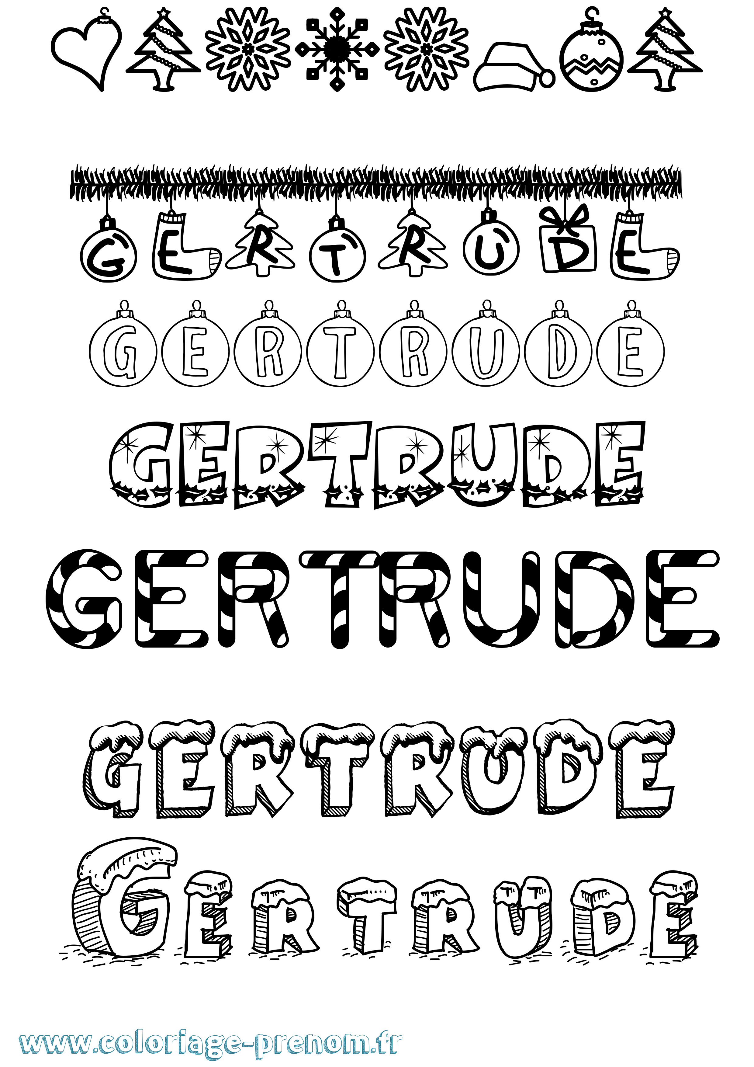 Coloriage prénom Gertrude Noël