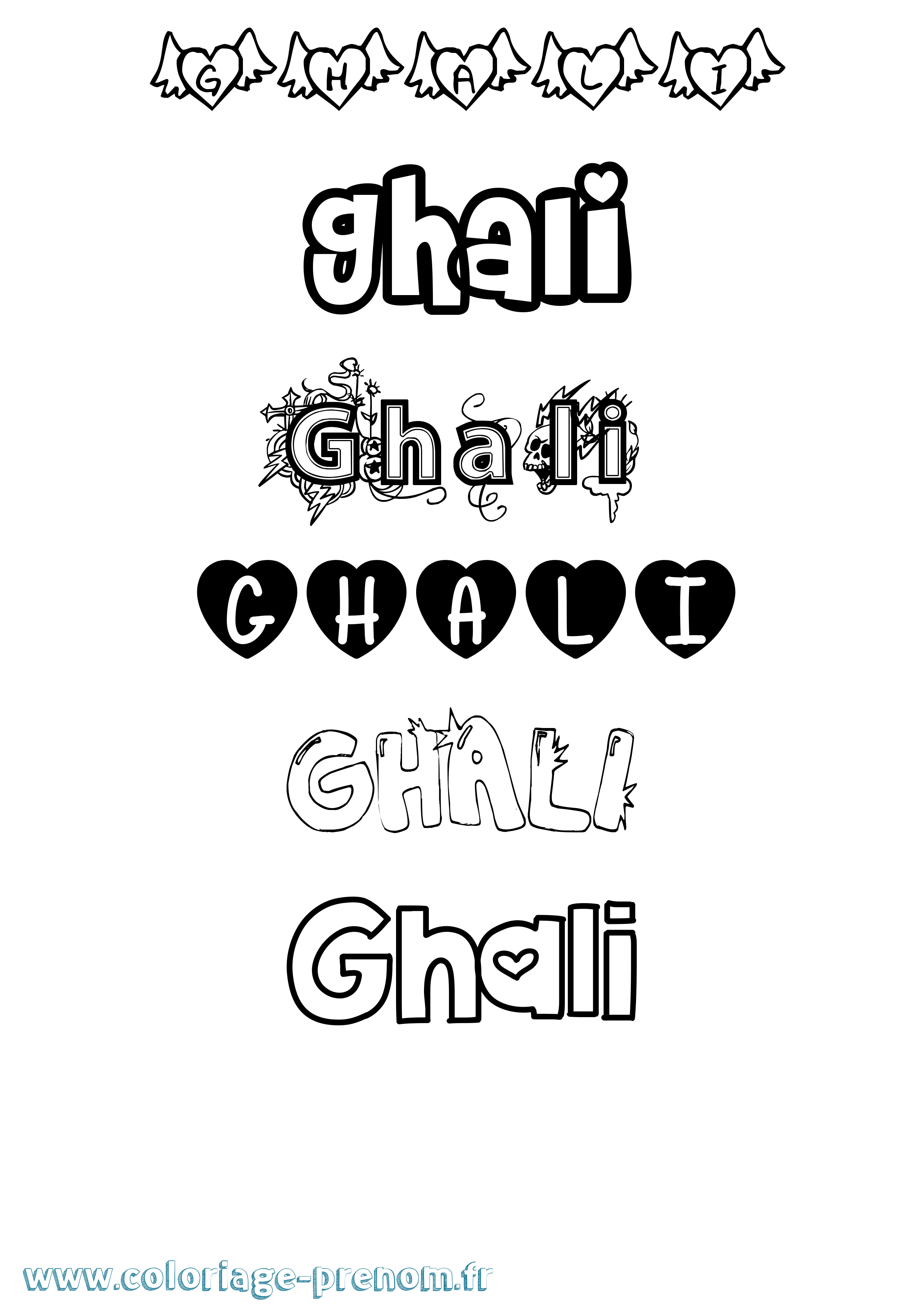 Coloriage prénom Ghali Girly