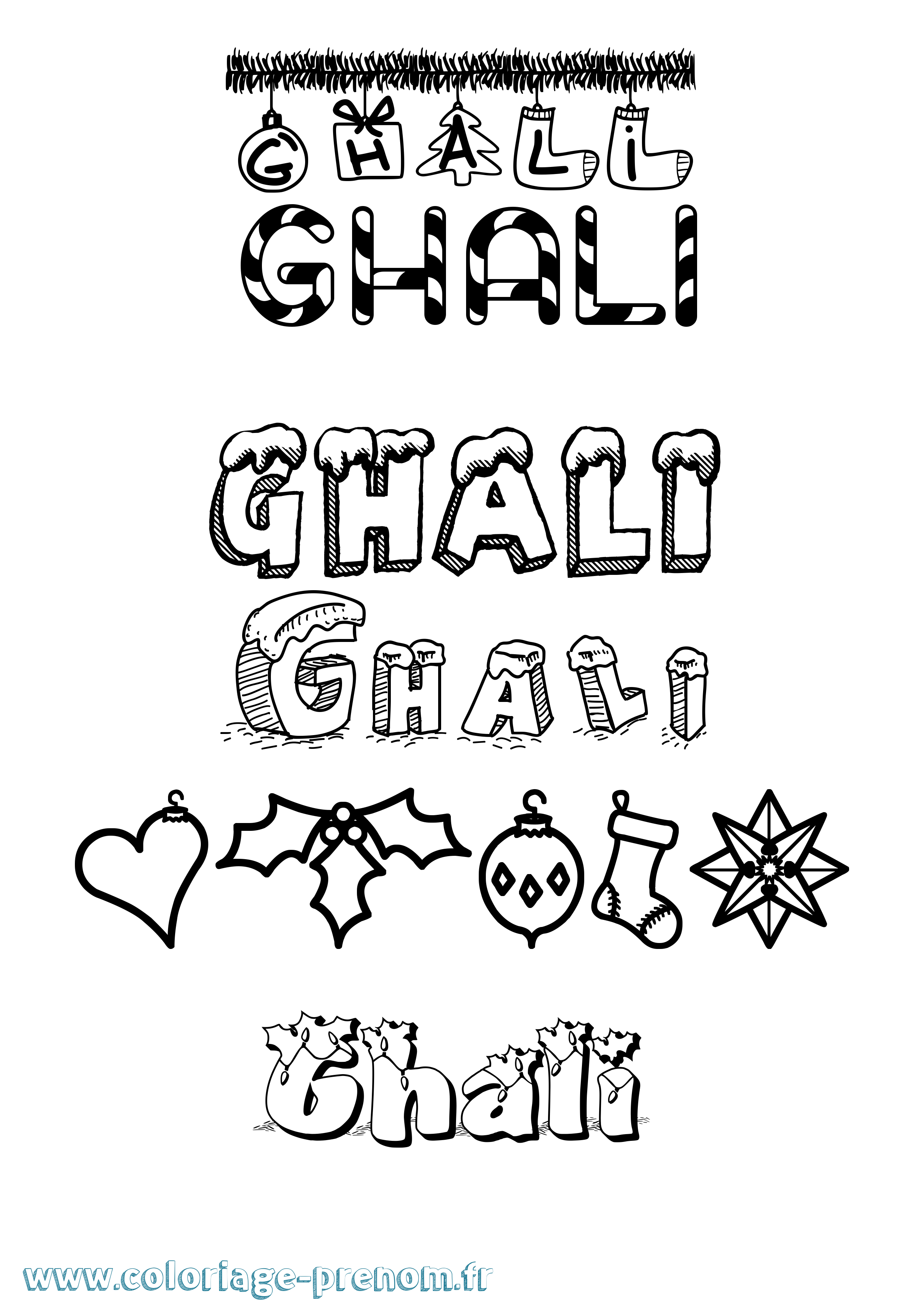 Coloriage prénom Ghali Noël