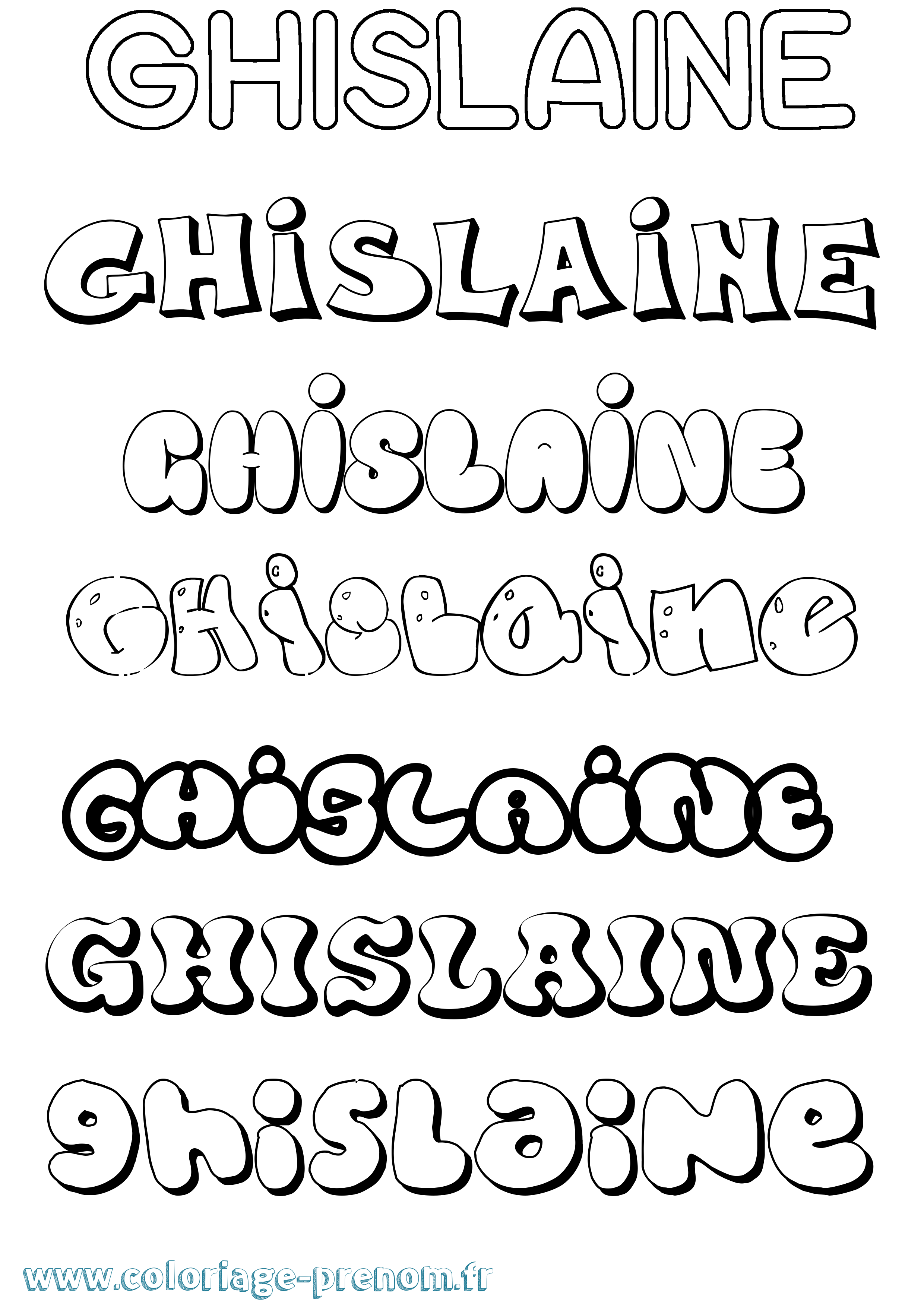 Coloriage prénom Ghislaine Bubble