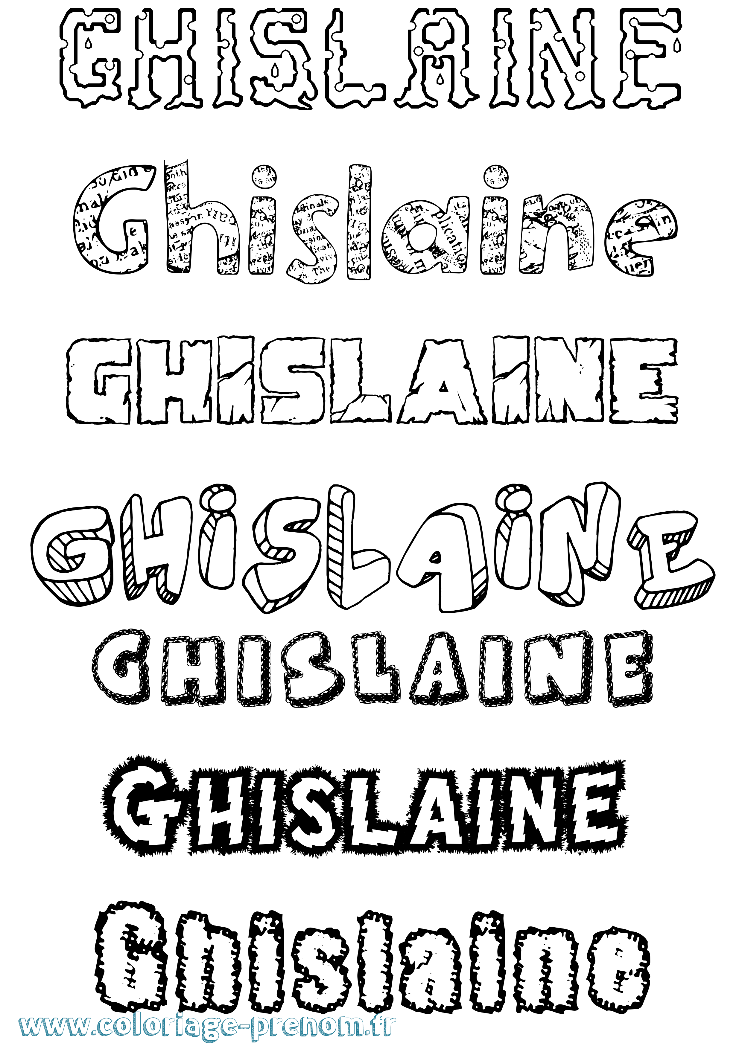 Coloriage prénom Ghislaine Destructuré