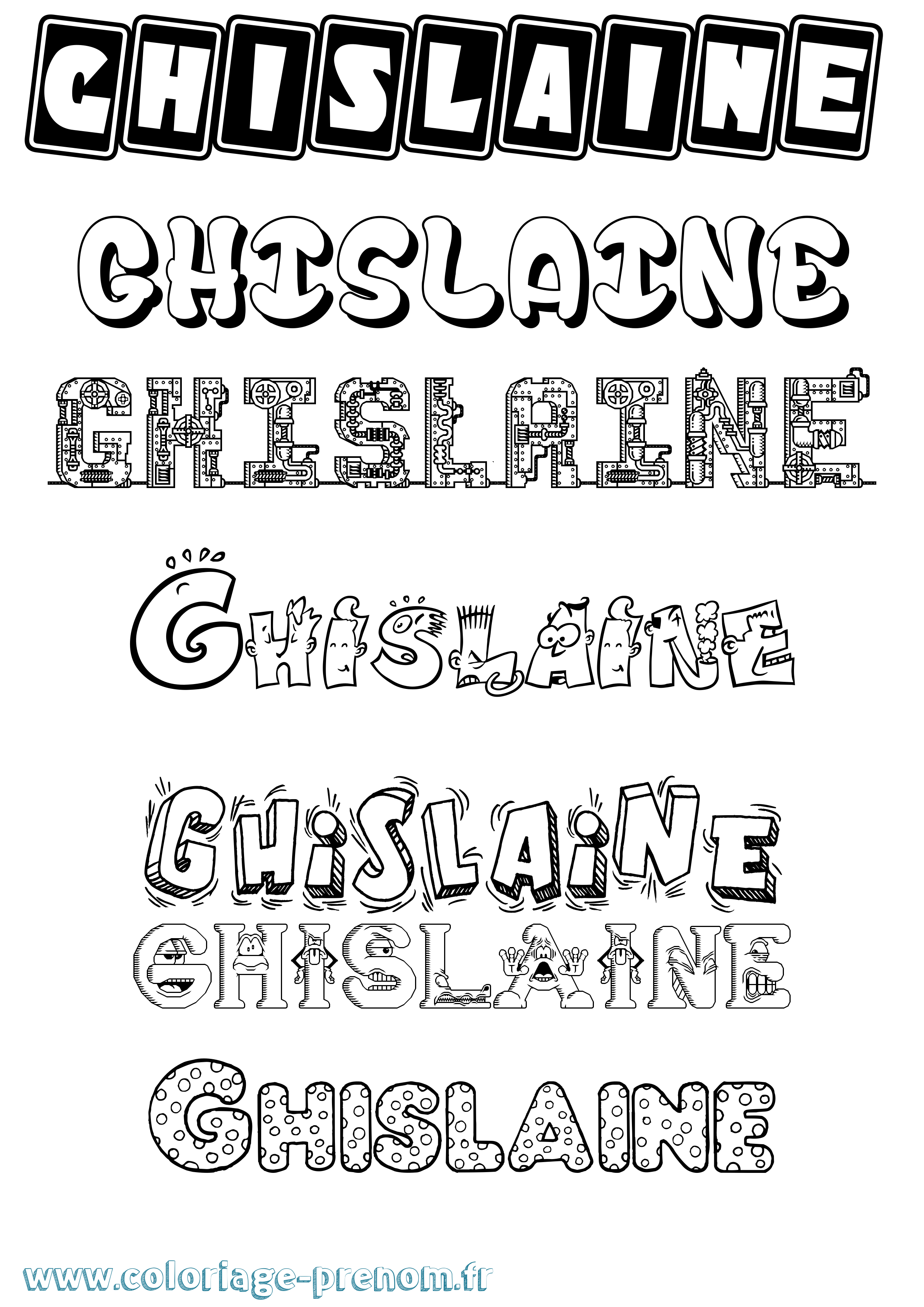 Coloriage prénom Ghislaine Fun