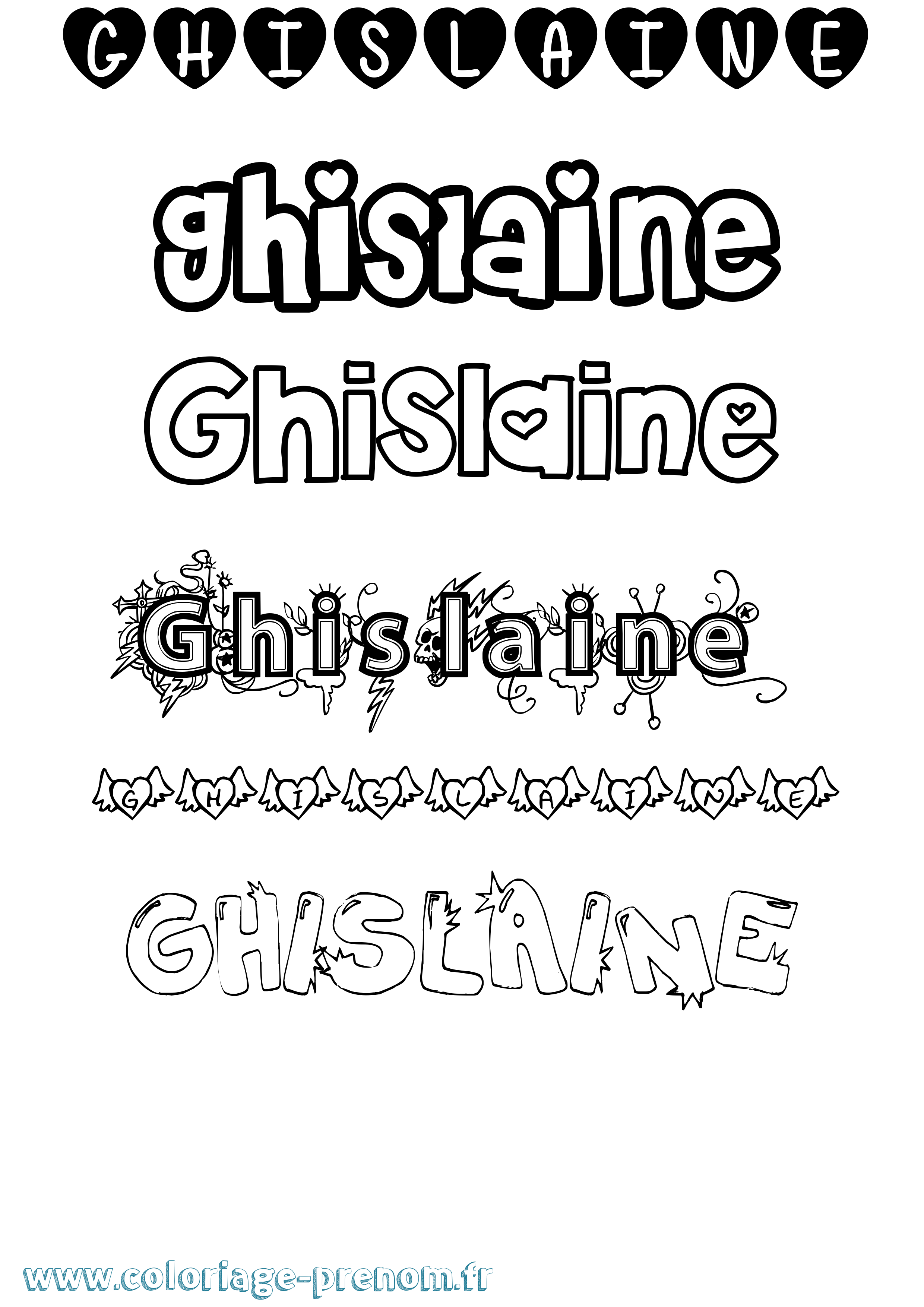 Coloriage prénom Ghislaine Girly