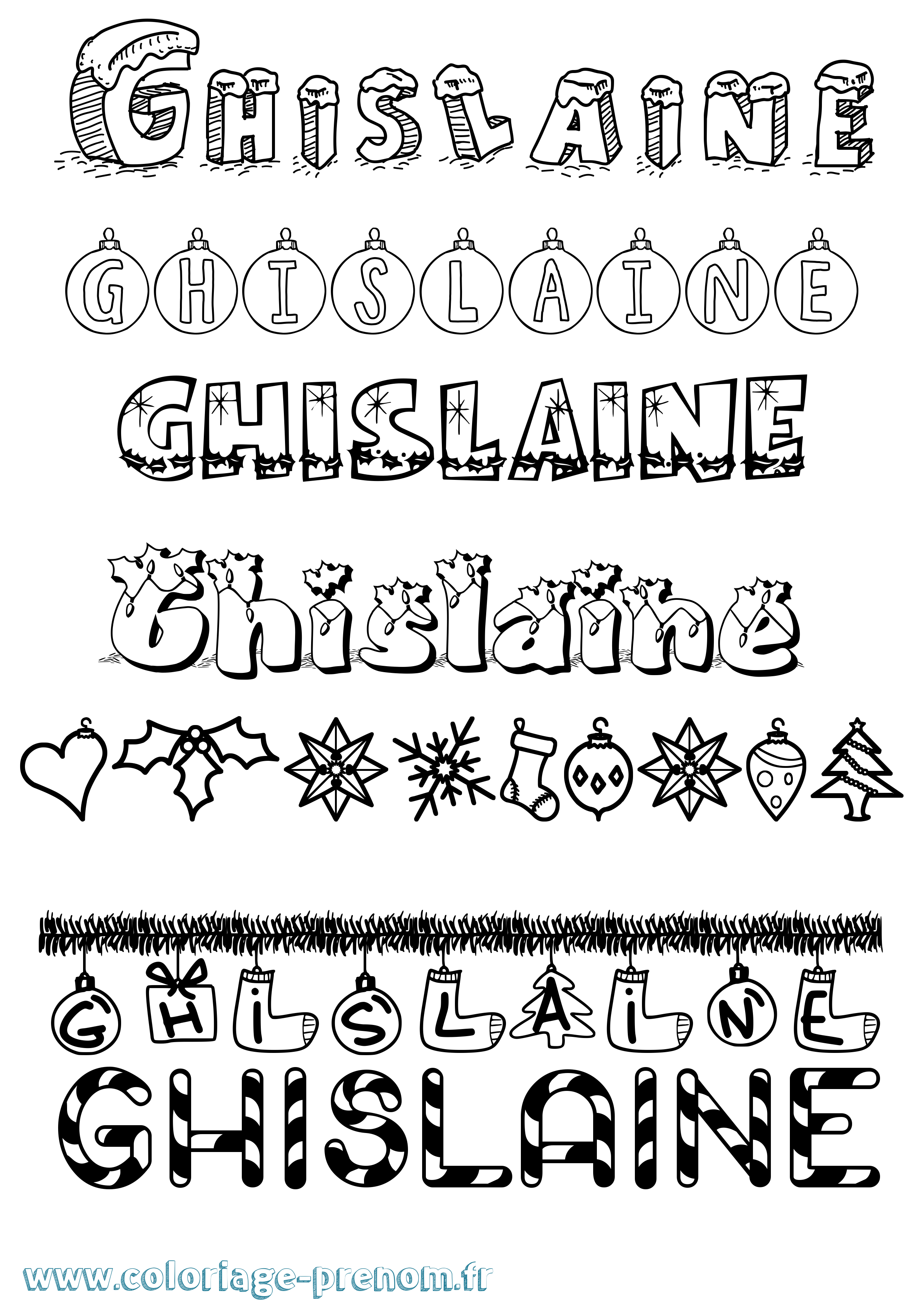 Coloriage prénom Ghislaine Noël