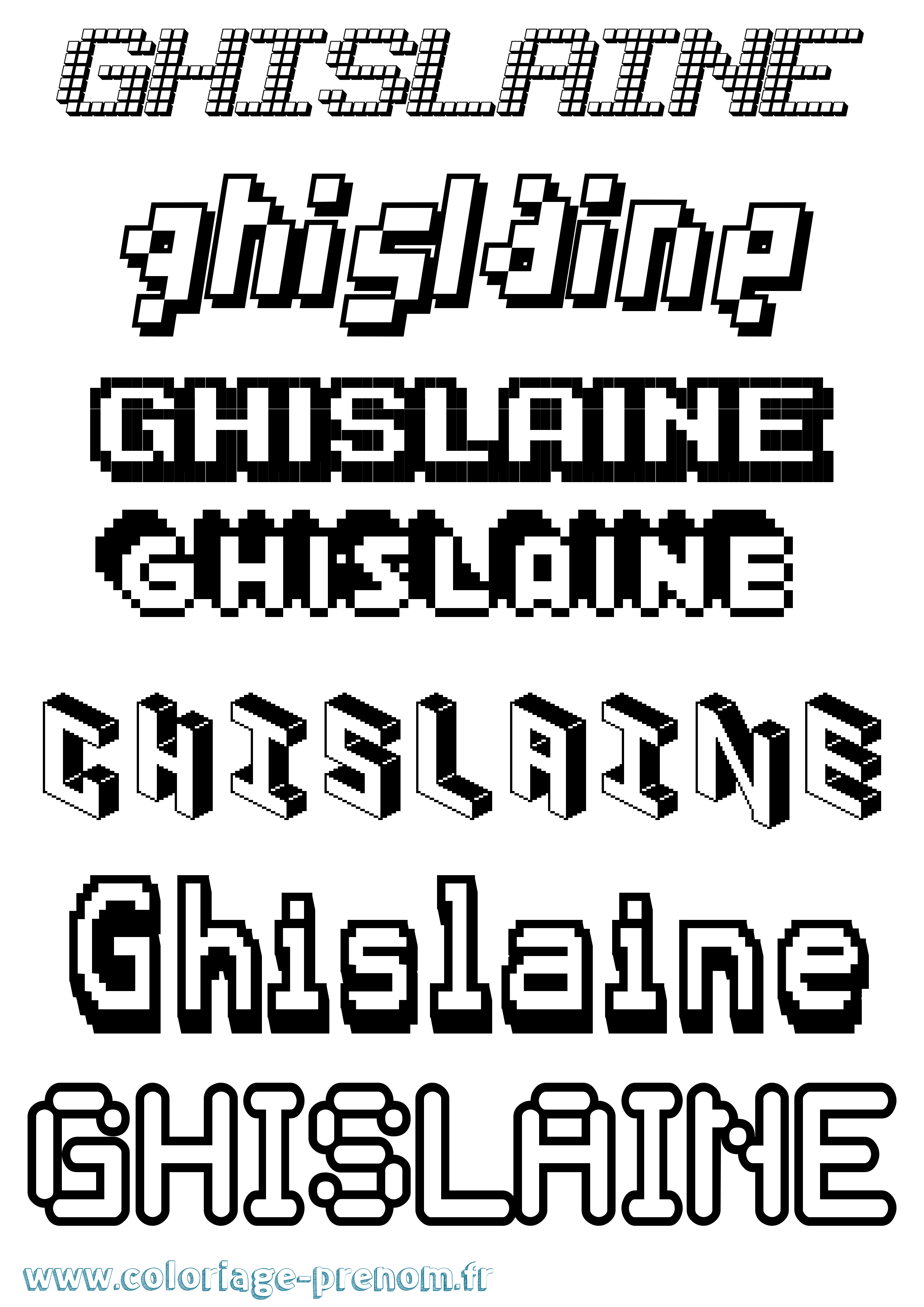 Coloriage prénom Ghislaine Pixel