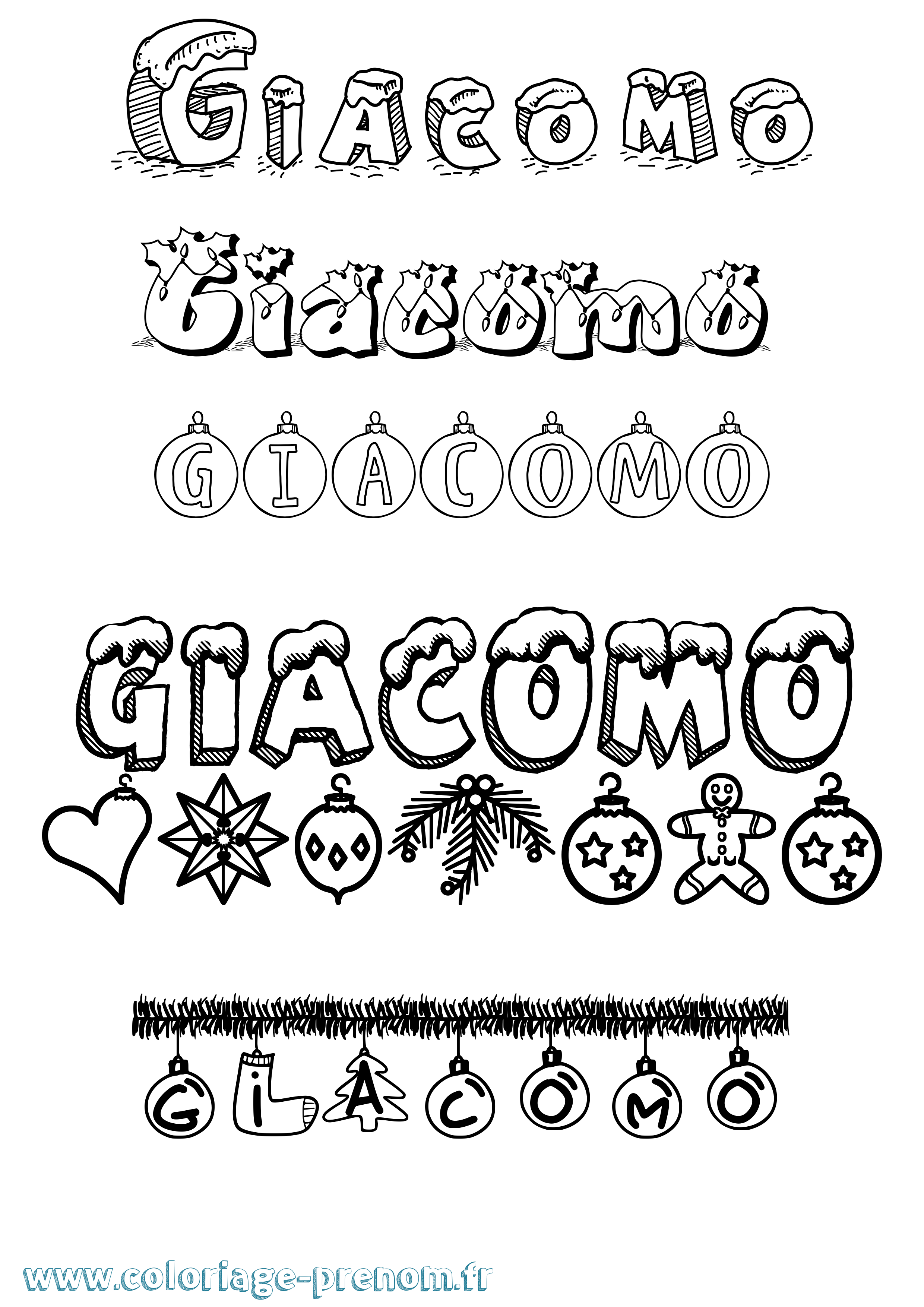 Coloriage Giacomo Noël Coloriage prénom Giacomo Noël