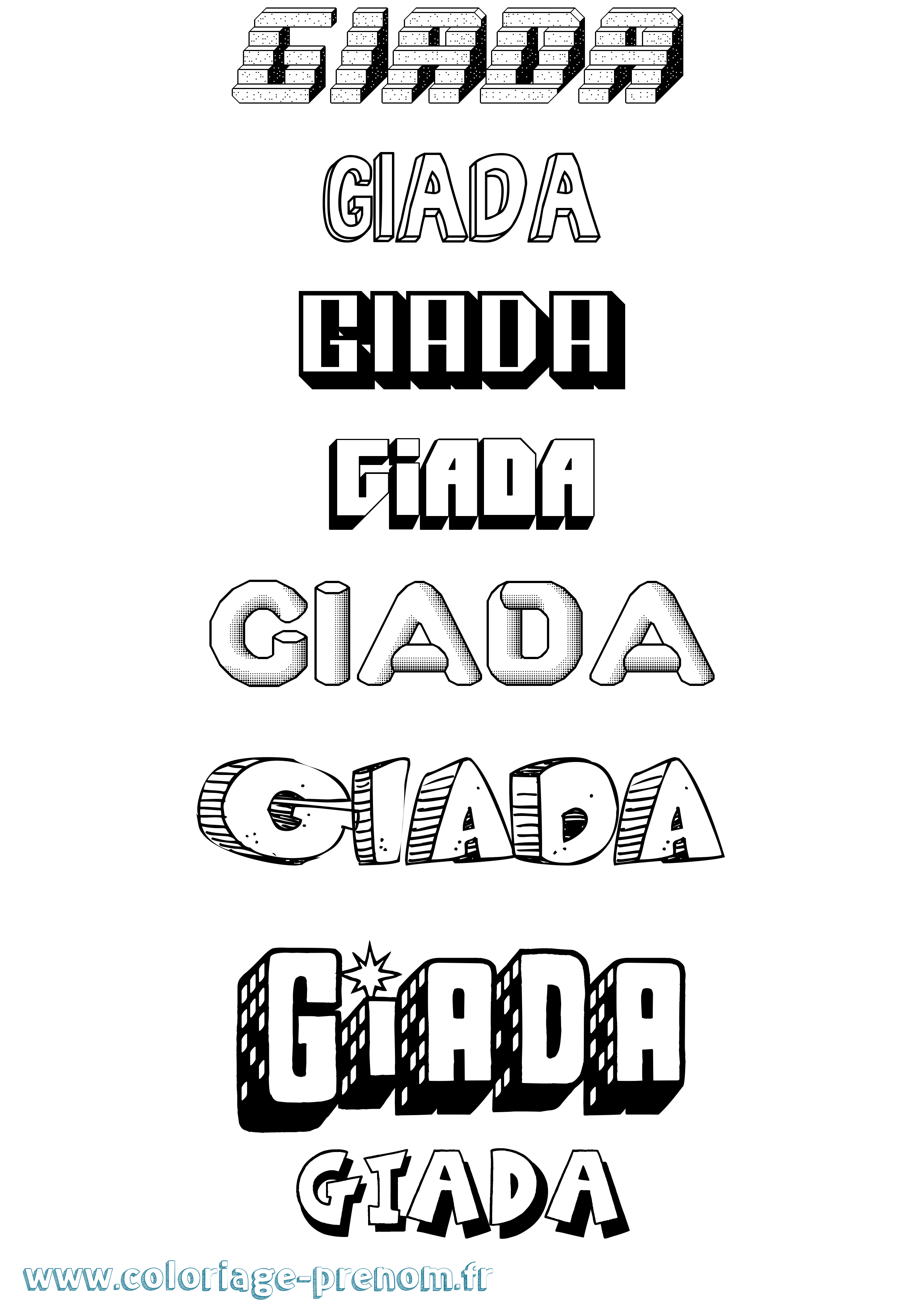 Coloriage Giada Effet 3D Coloriage prénom Giada Effet 3D