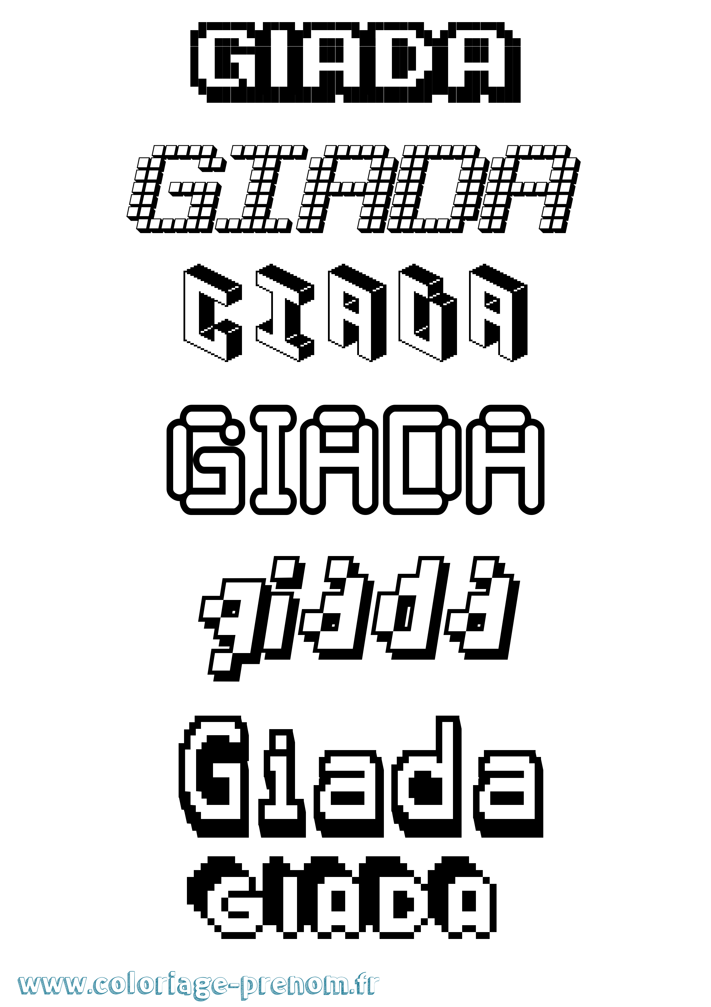 Coloriage prénom Giada Pixel