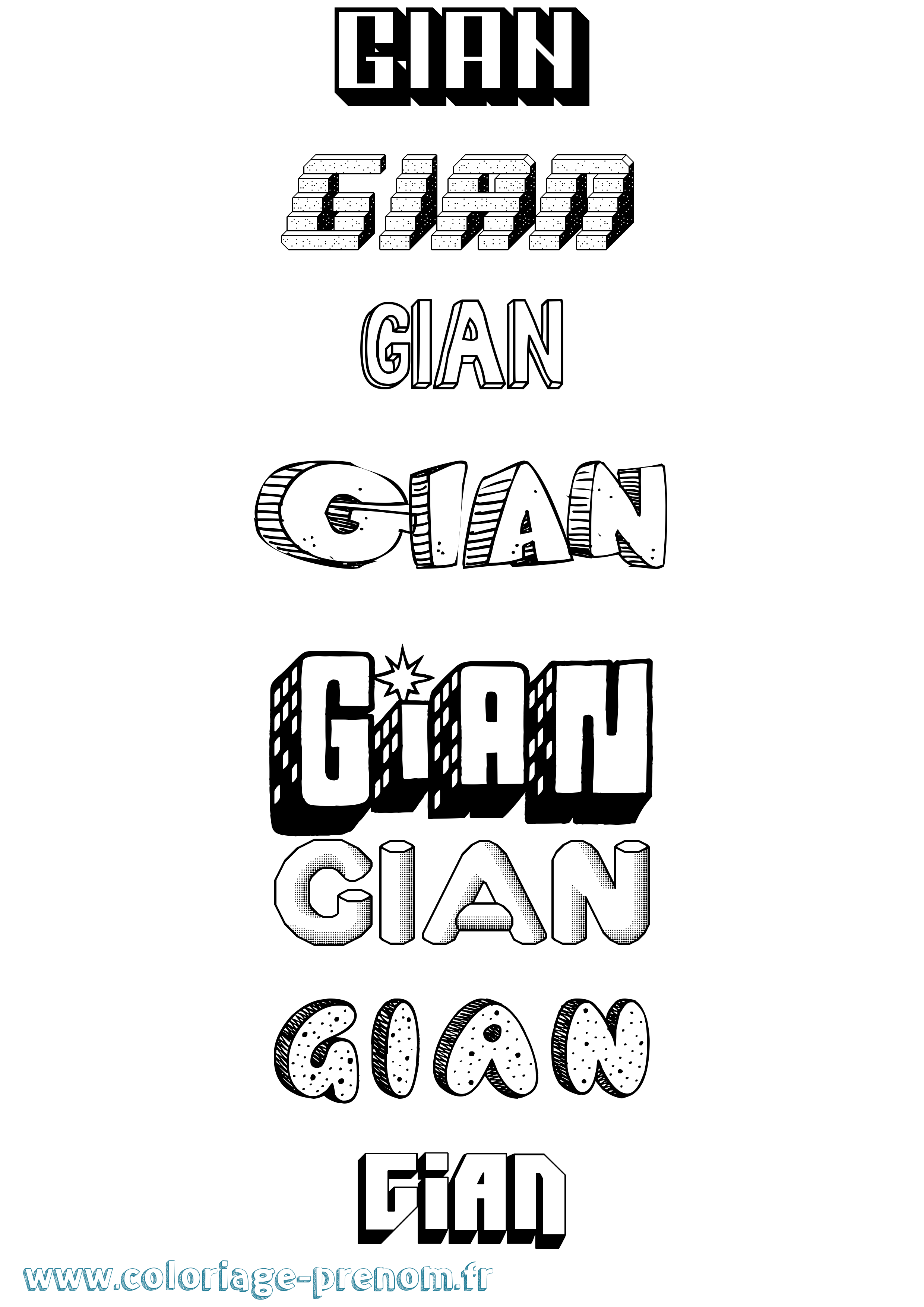 Coloriage Gian Effet 3D Coloriage prénom Gian Effet 3D