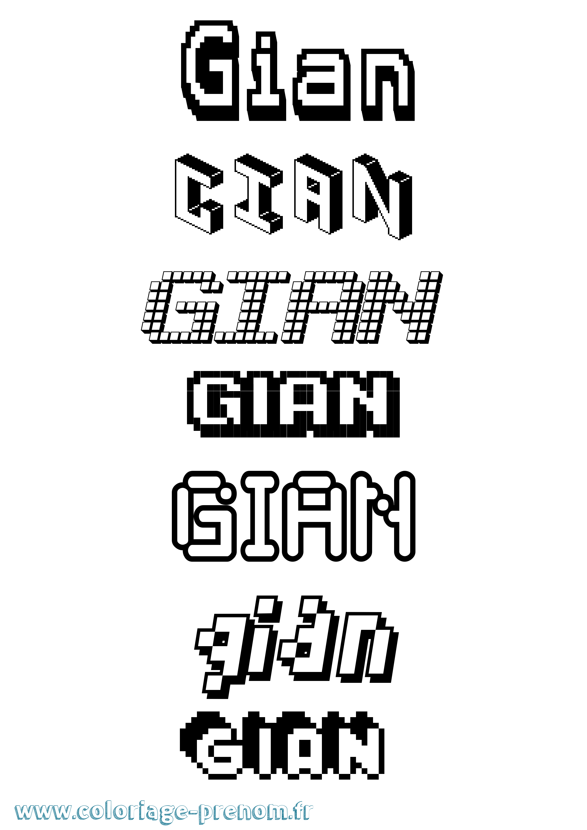 Coloriage Gian Pixel Coloriage prénom Gian Pixel