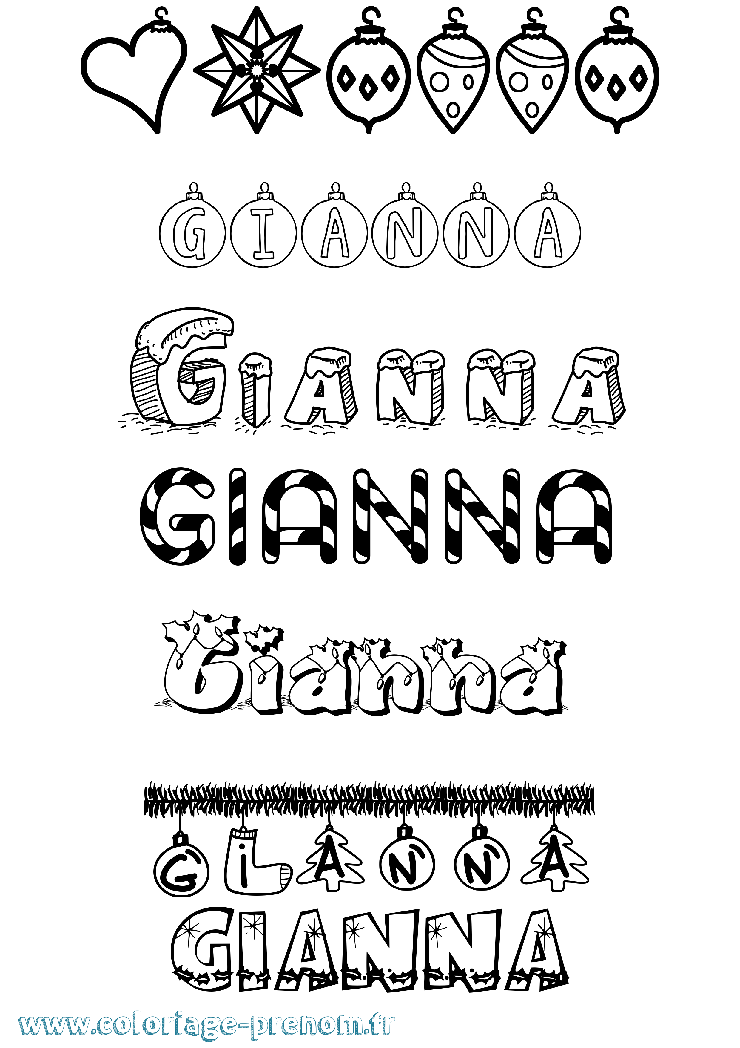 Coloriage prénom Gianna Noël