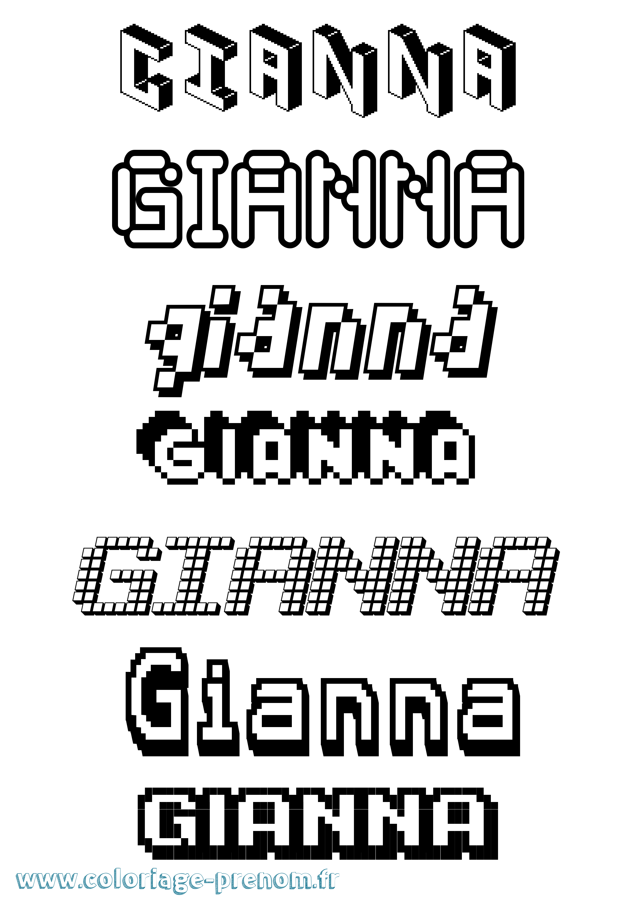 Coloriage prénom Gianna Pixel