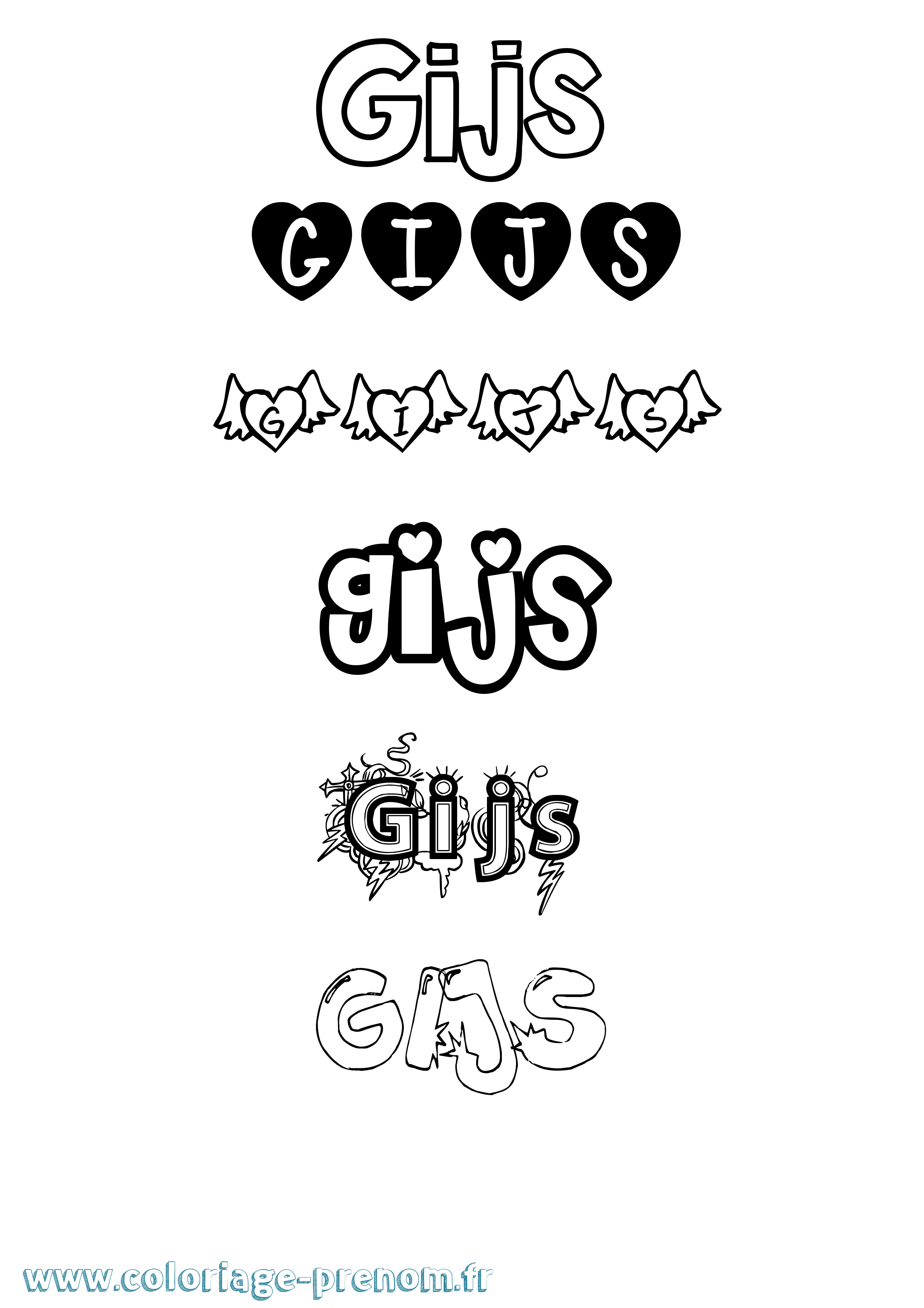 Coloriage Gijs Girly Coloriage prénom Gijs Girly