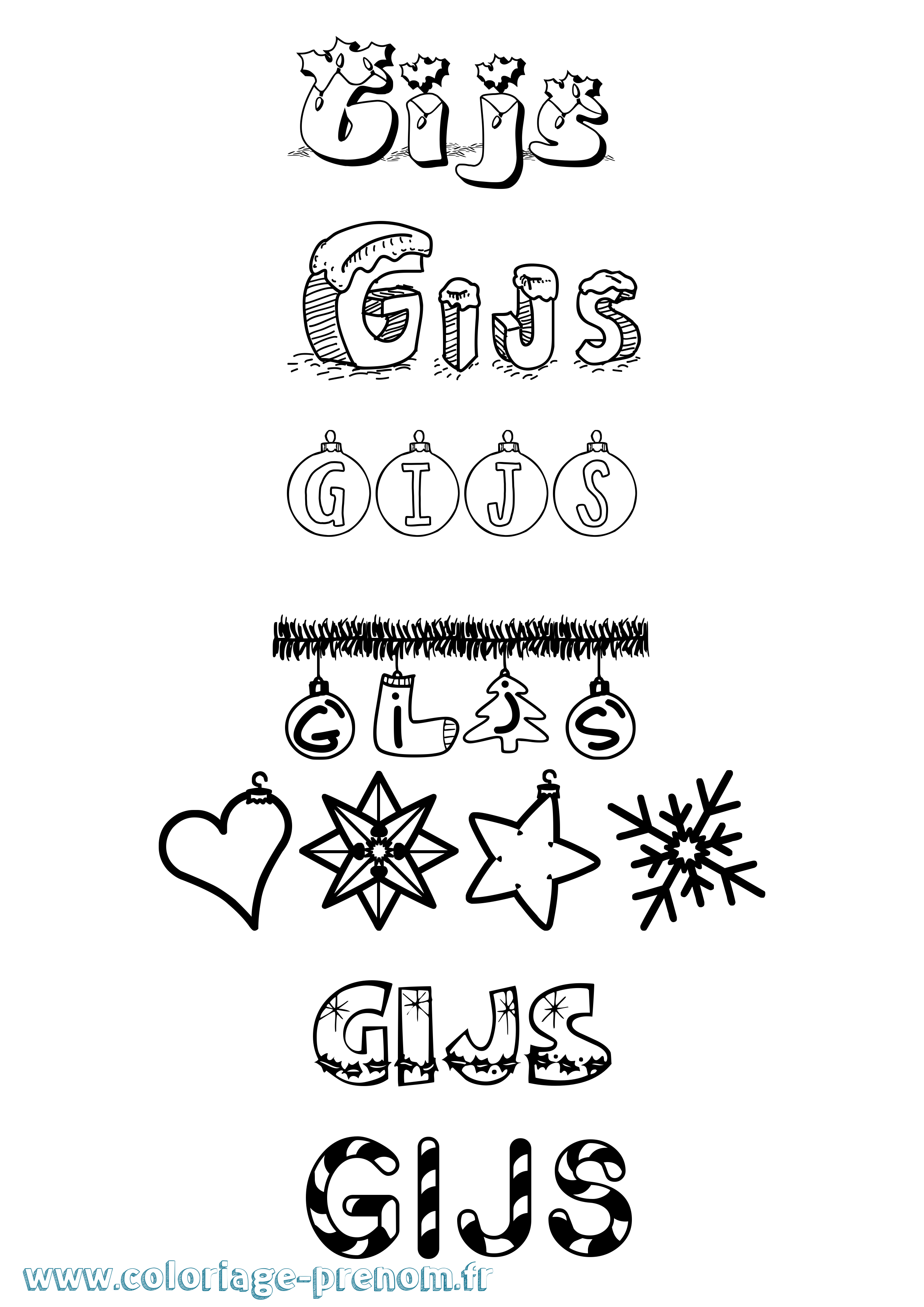 Coloriage Gijs Noël Coloriage prénom Gijs Noël