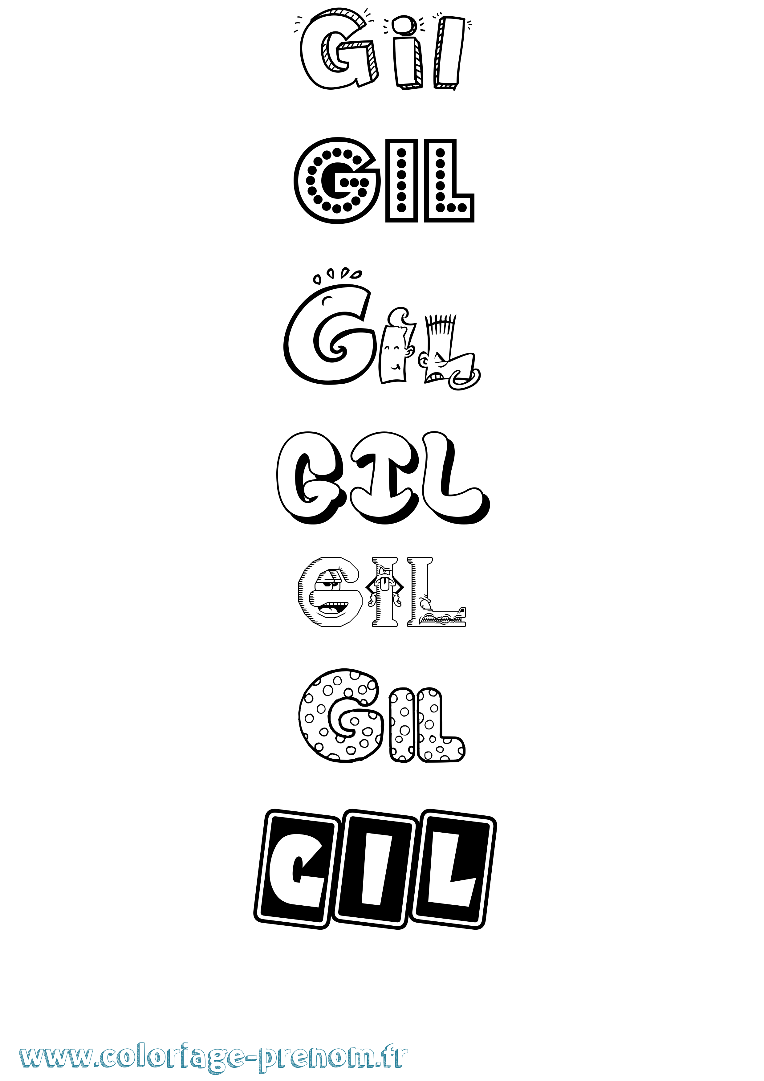 Coloriage prénom Gil Fun
