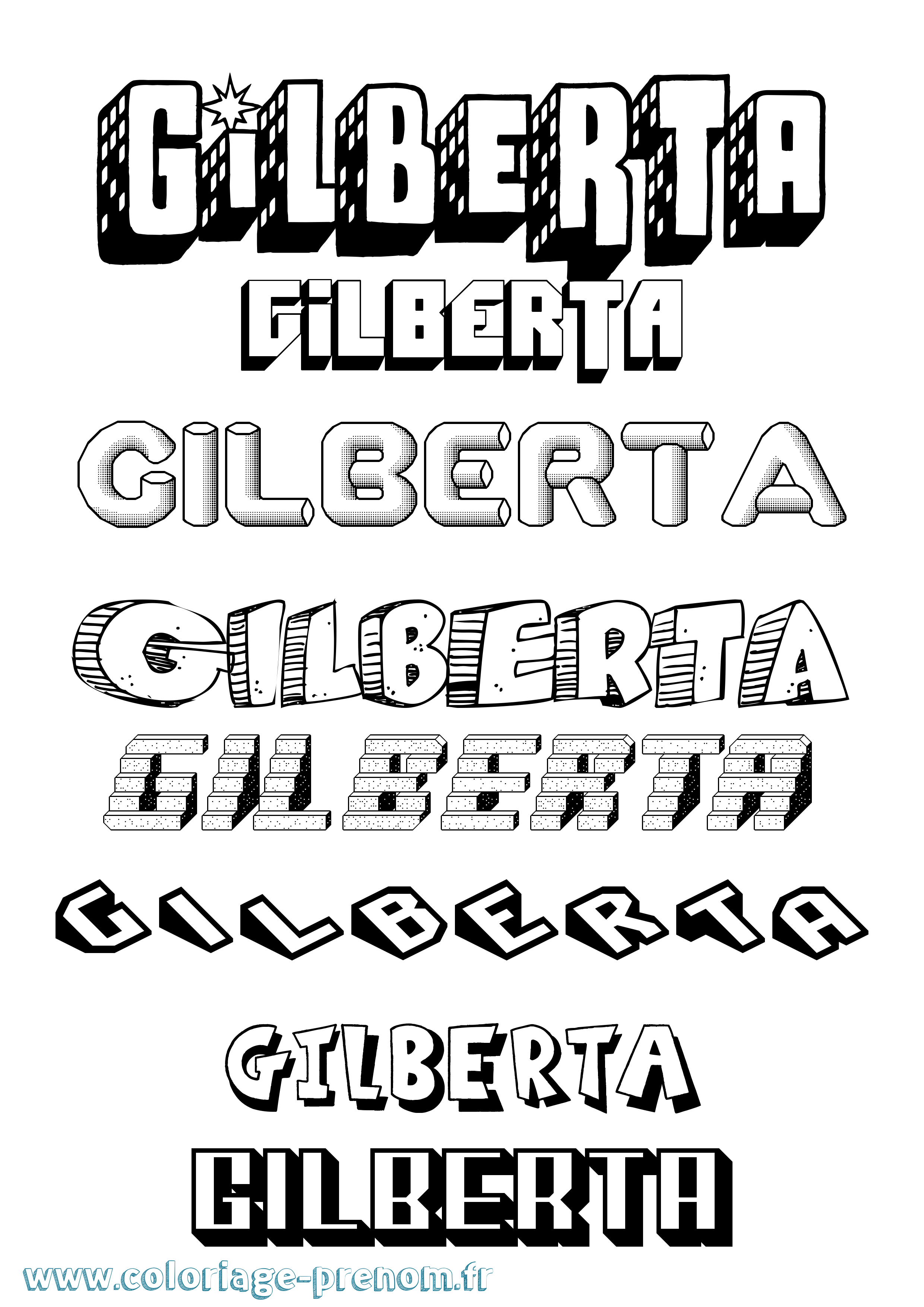 Coloriage prénom Gilberta Effet 3D