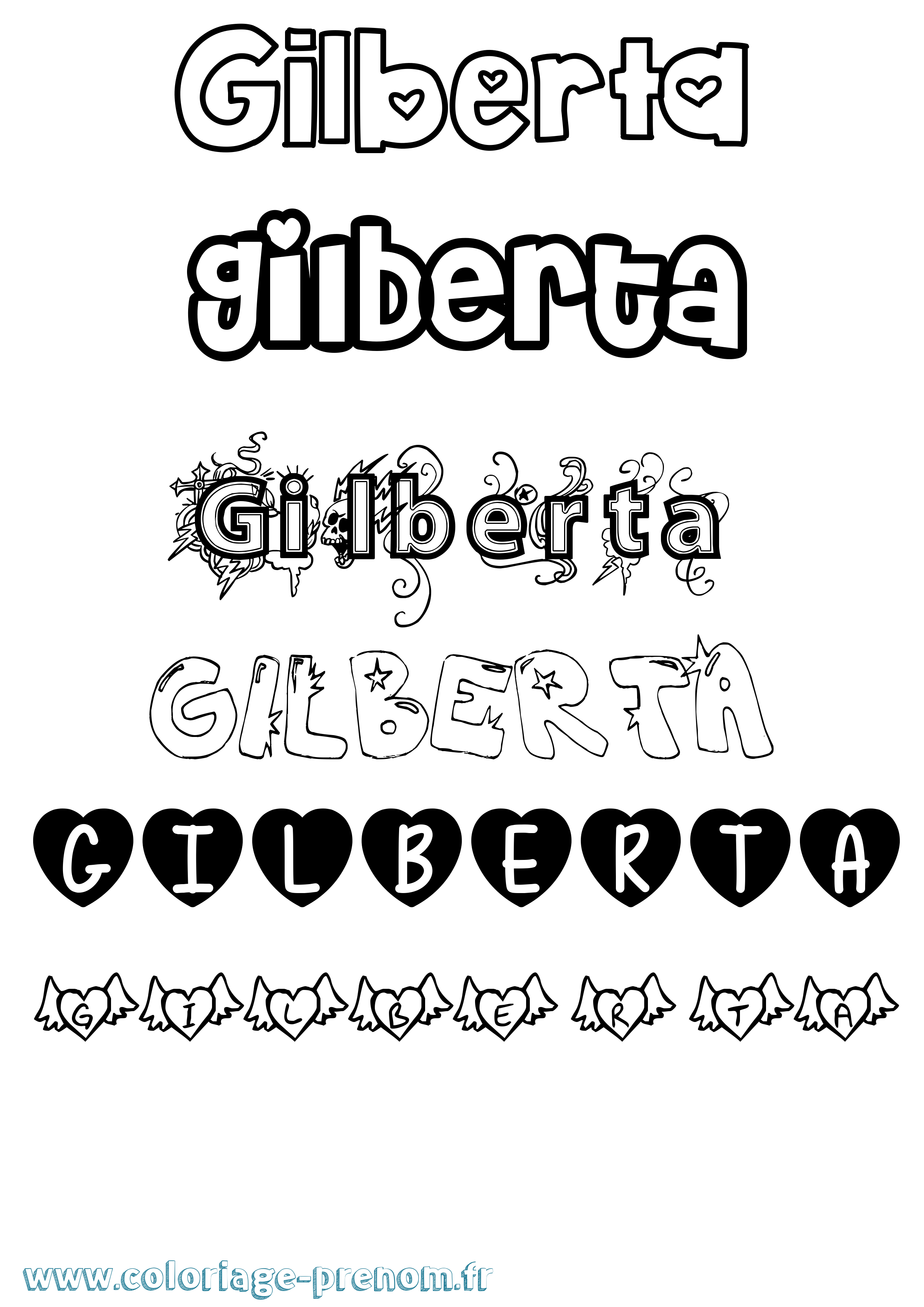 Coloriage prénom Gilberta Girly