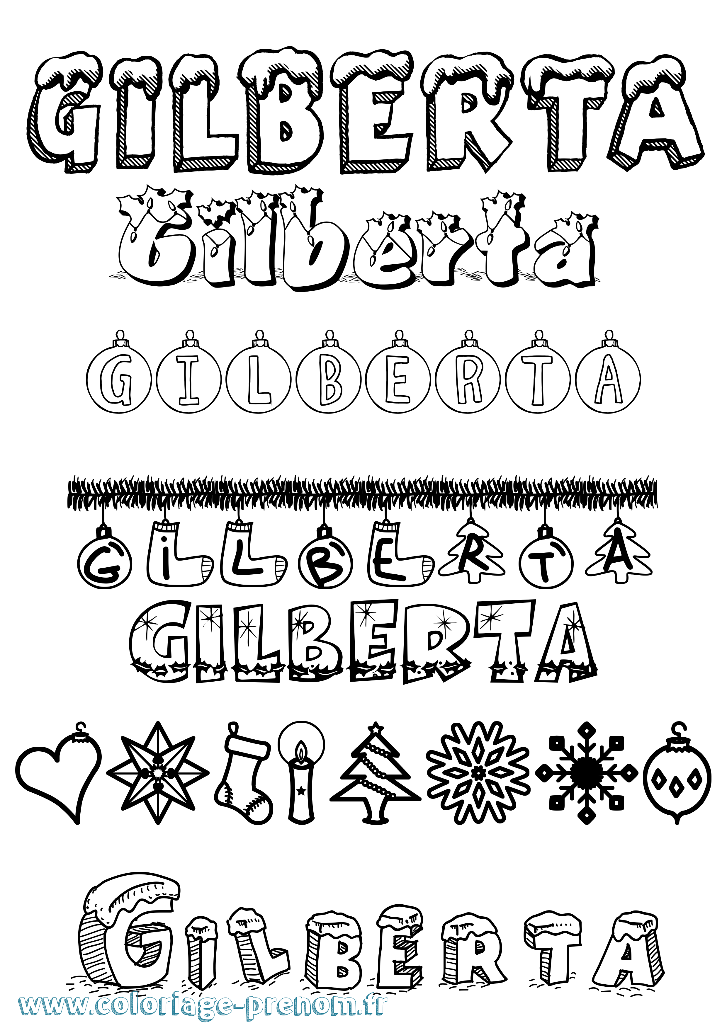 Coloriage prénom Gilberta Noël