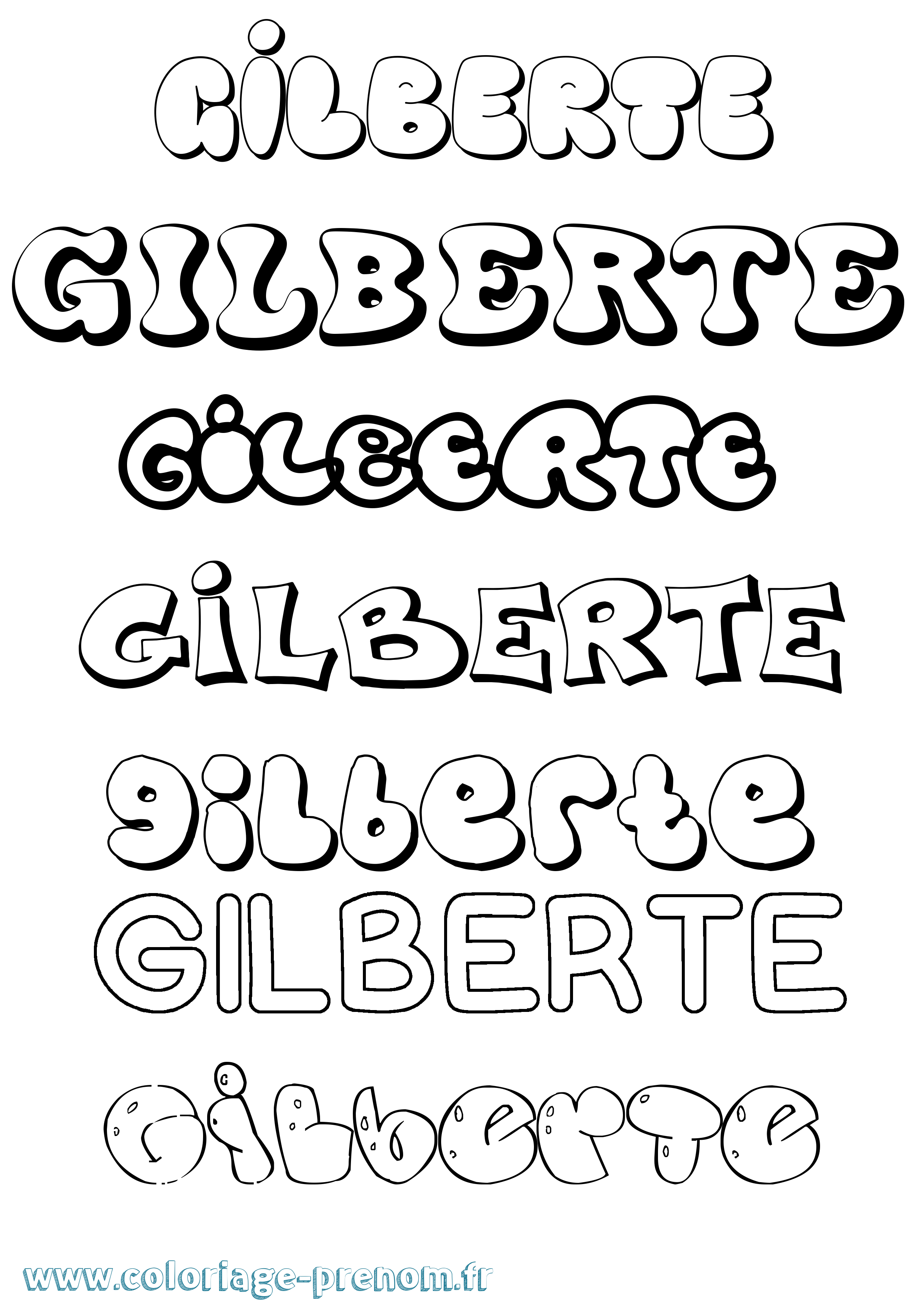 Coloriage prénom Gilberte Bubble