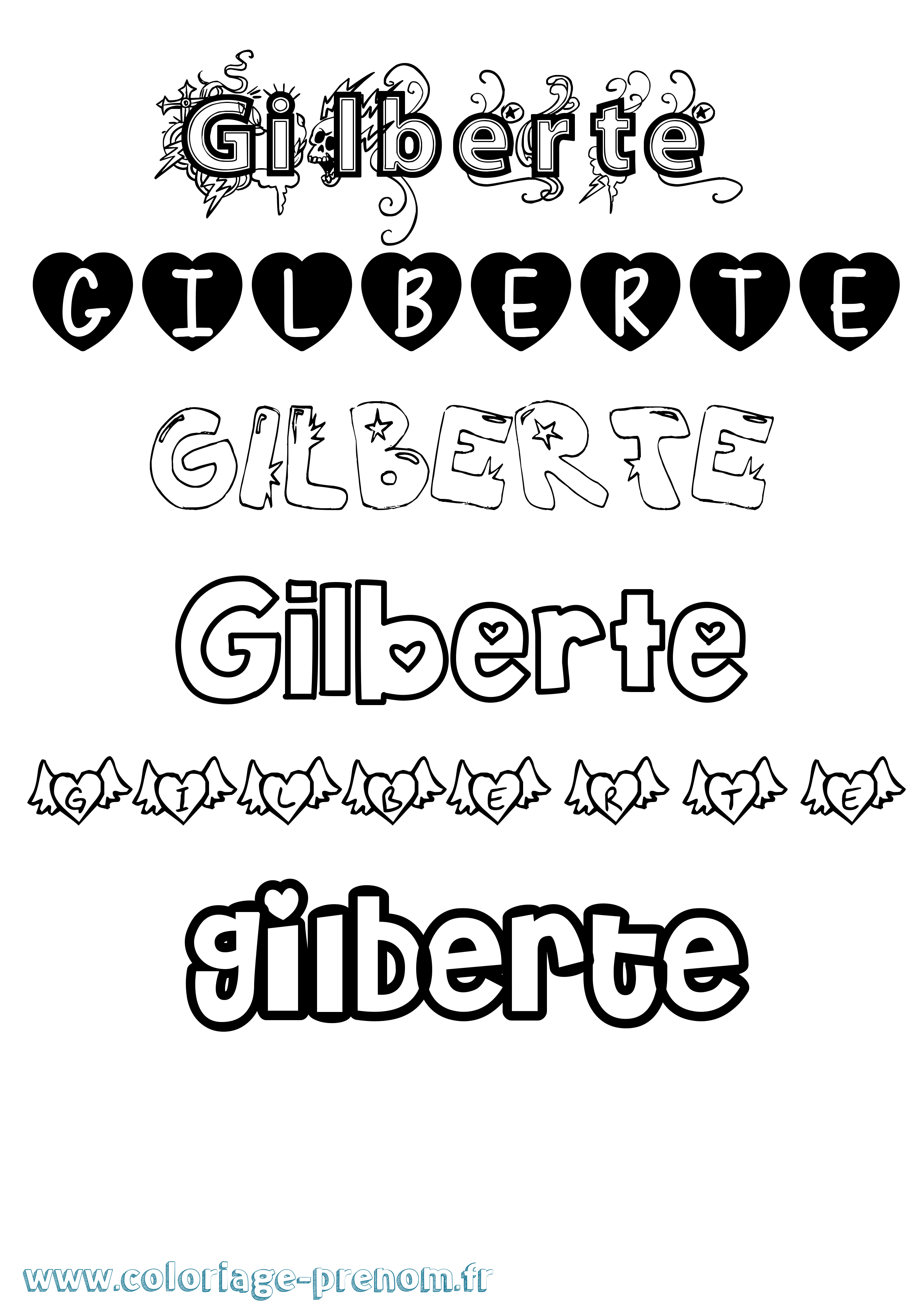Coloriage prénom Gilberte Girly