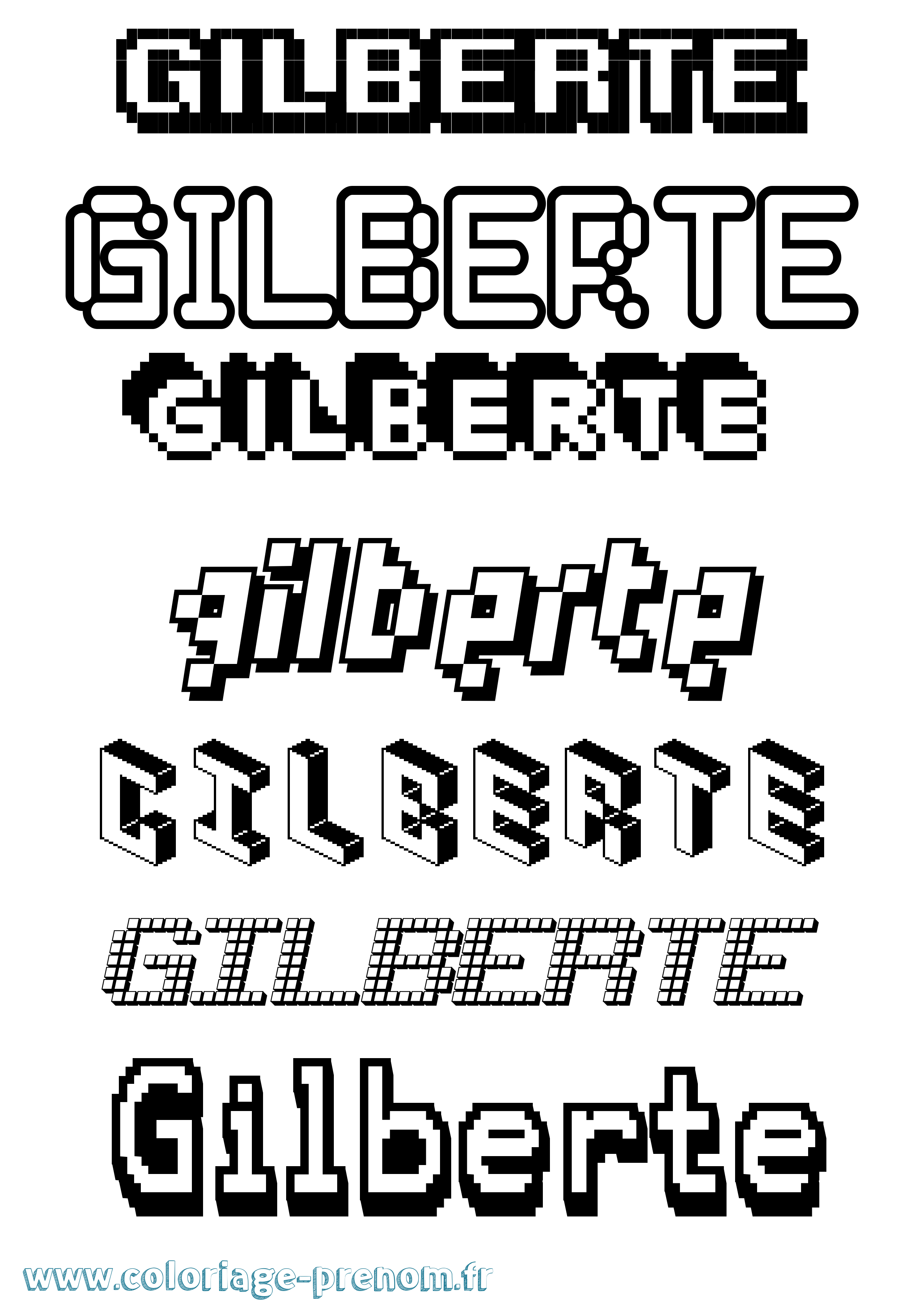 Coloriage prénom Gilberte Pixel