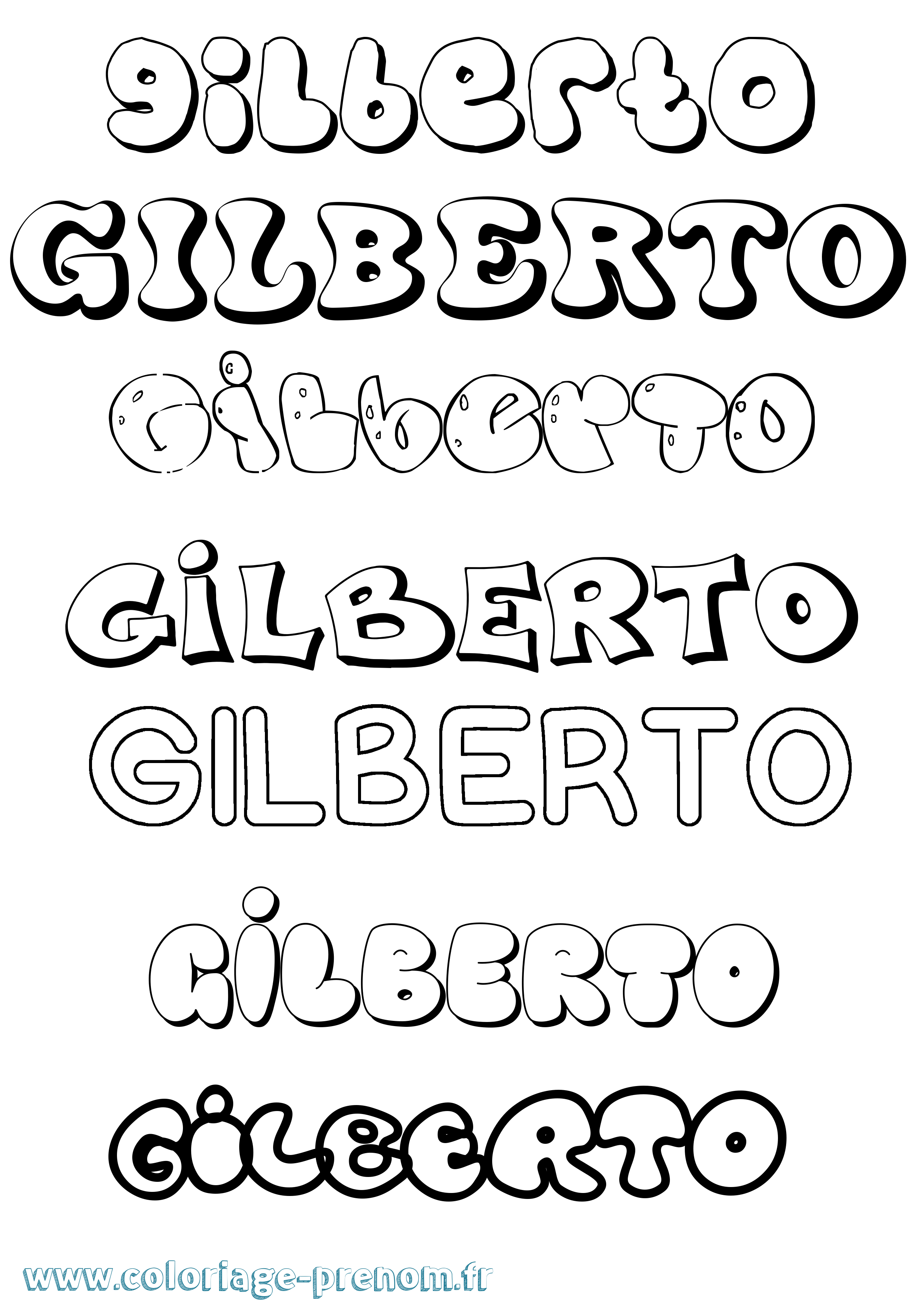 Coloriage prénom Gilberto Bubble