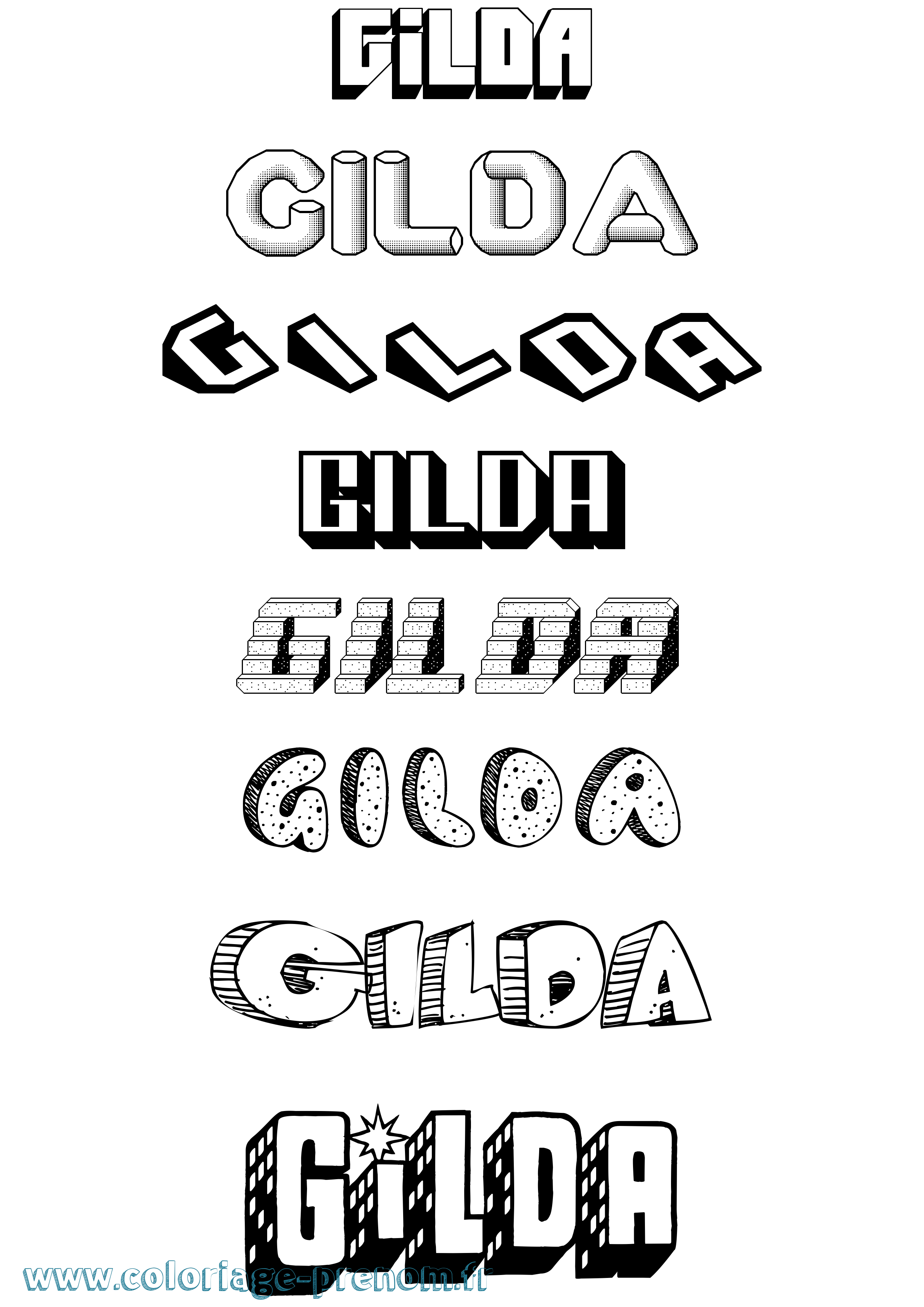 Coloriage prénom Gilda Effet 3D