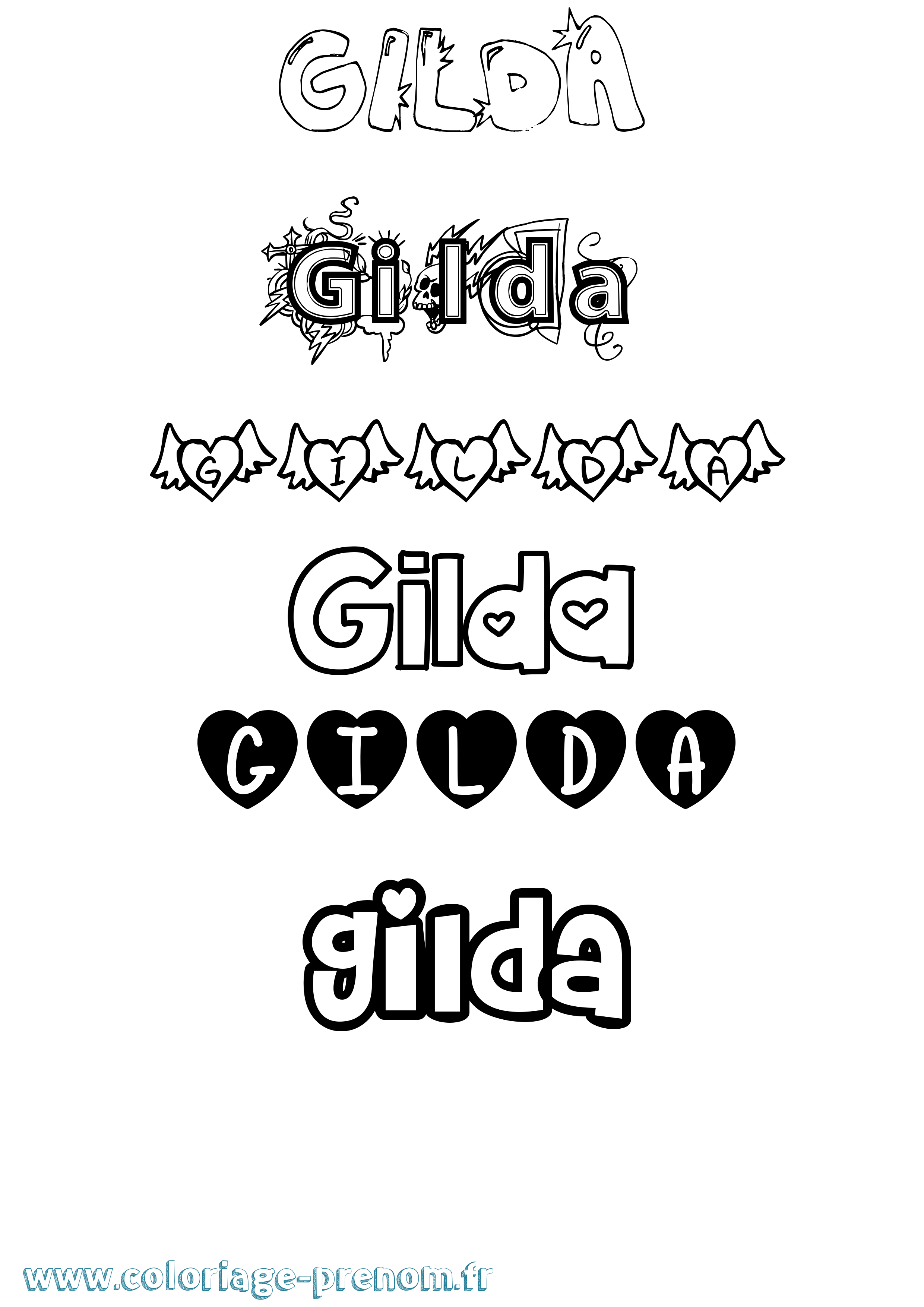 Coloriage prénom Gilda Girly