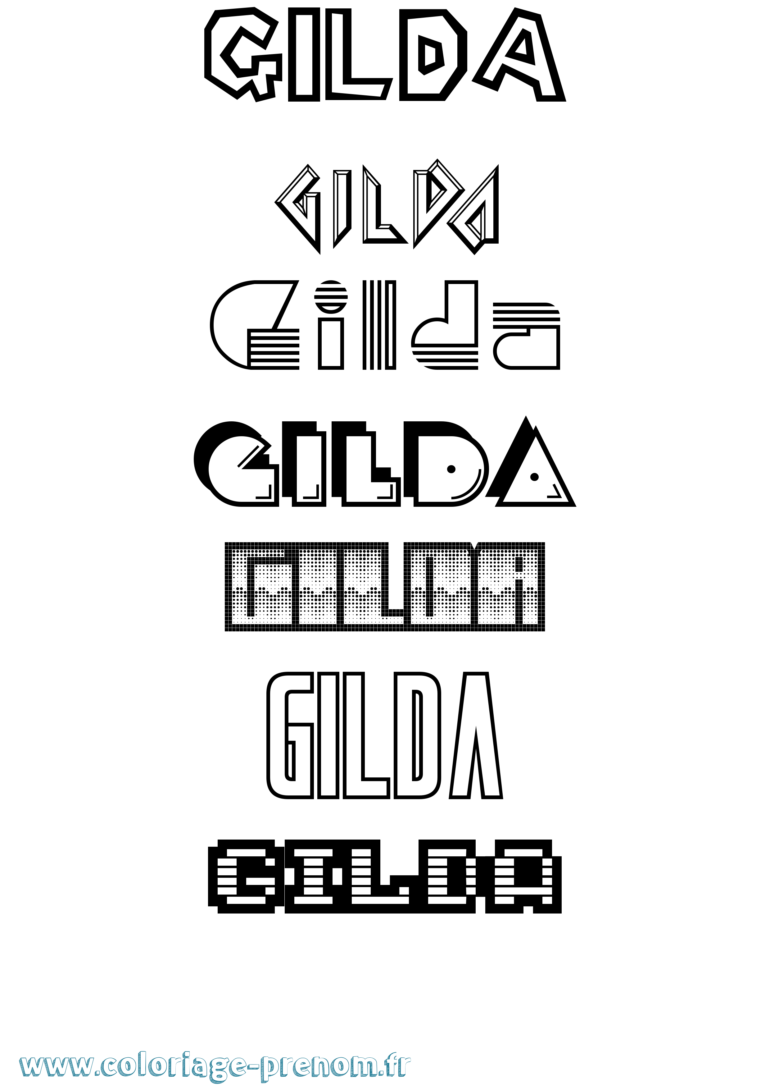 Coloriage prénom Gilda Jeux Vidéos