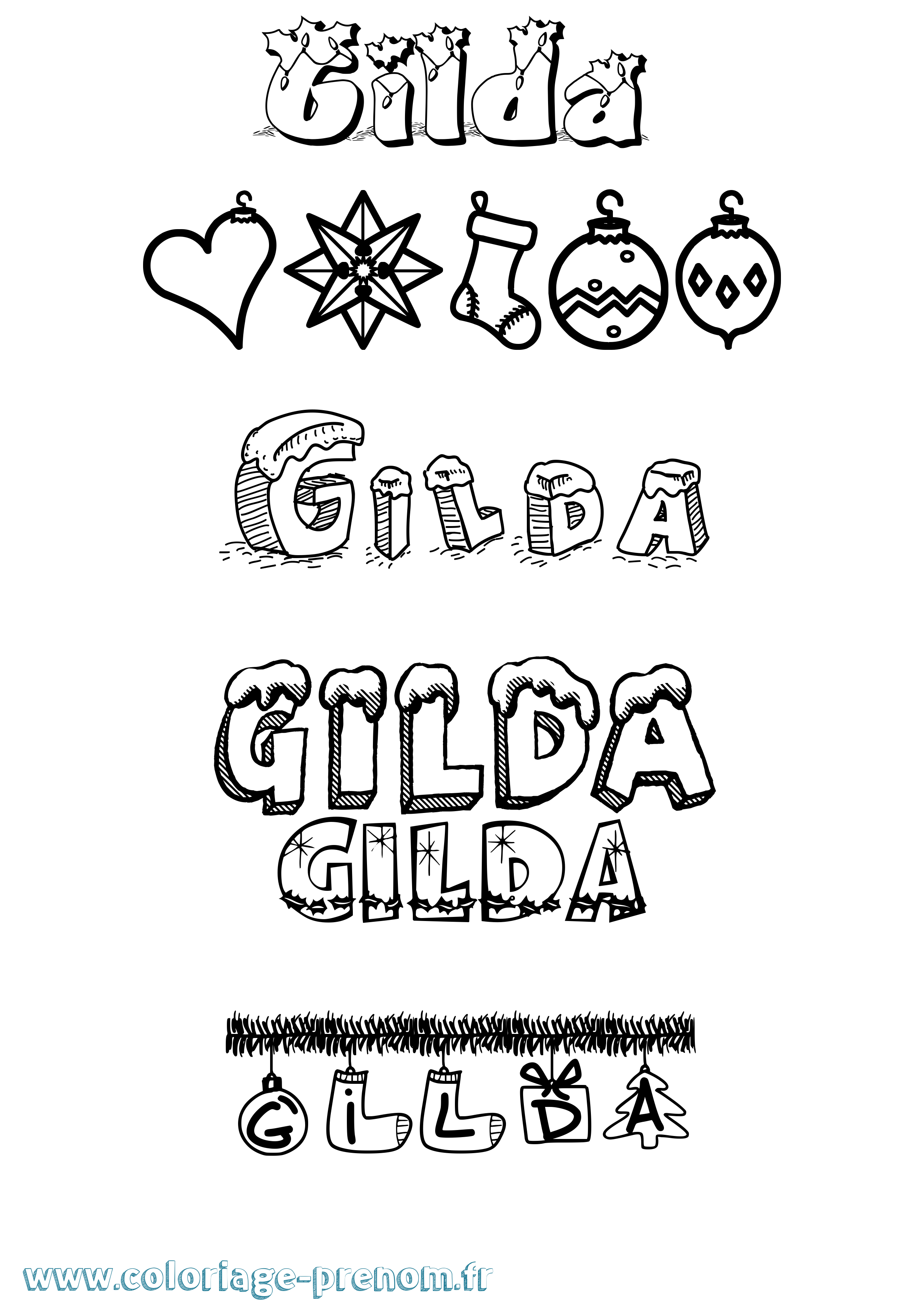 Coloriage prénom Gilda Noël