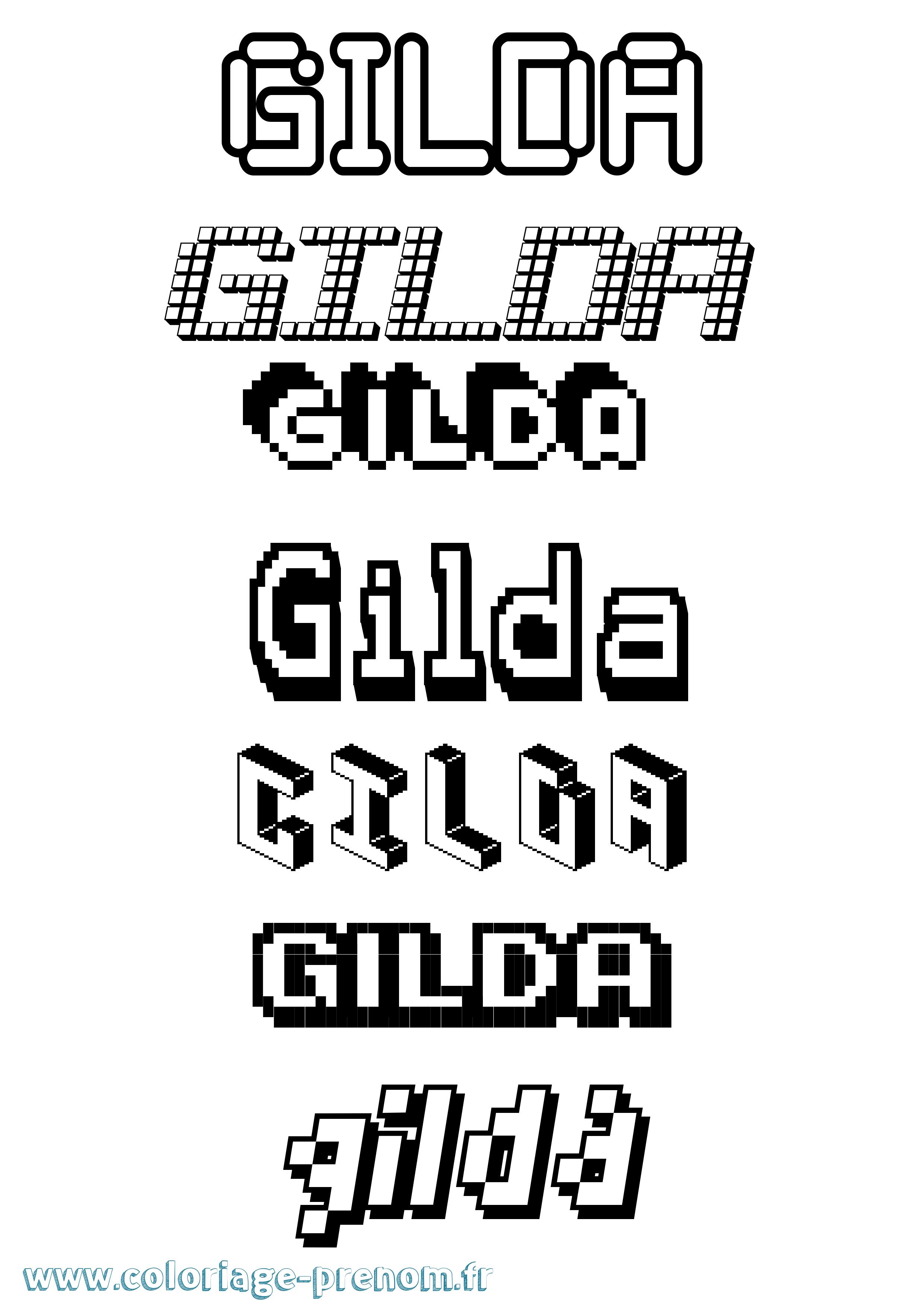 Coloriage prénom Gilda Pixel